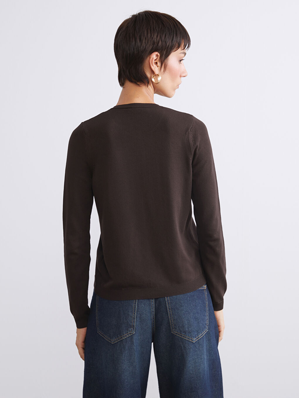 Kahverengi Bisiklet Yaka Kadın Triko Hırka-3