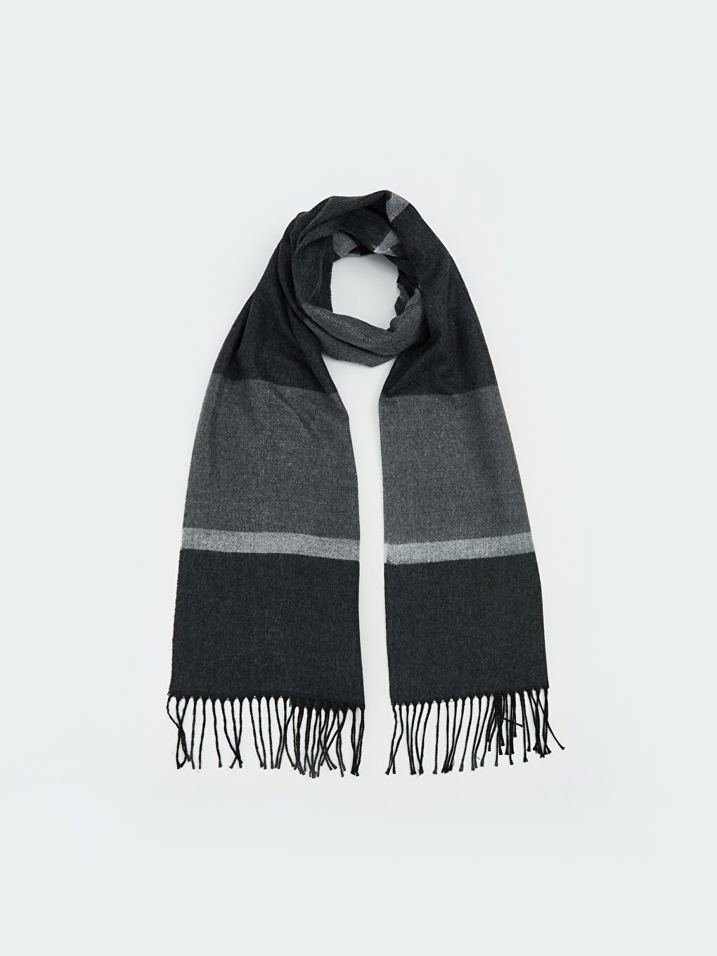 Antrasit Püskül Detaylı Çizgili Erkek Atkı