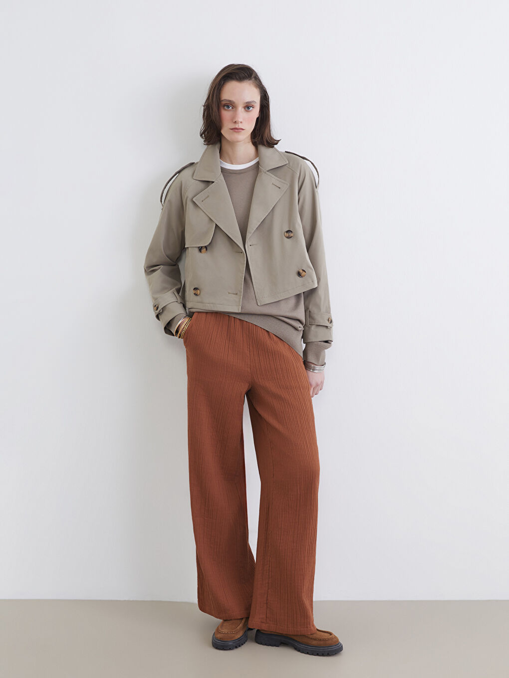 سروال نساء موسلين مزخرف بخصر مطاطي