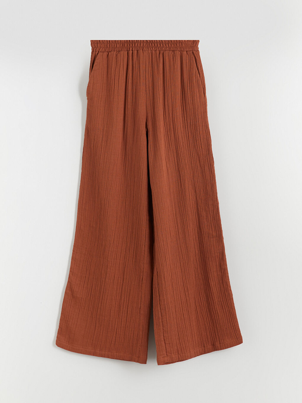 Elastic Waist Textured Muslin Women's Trousers