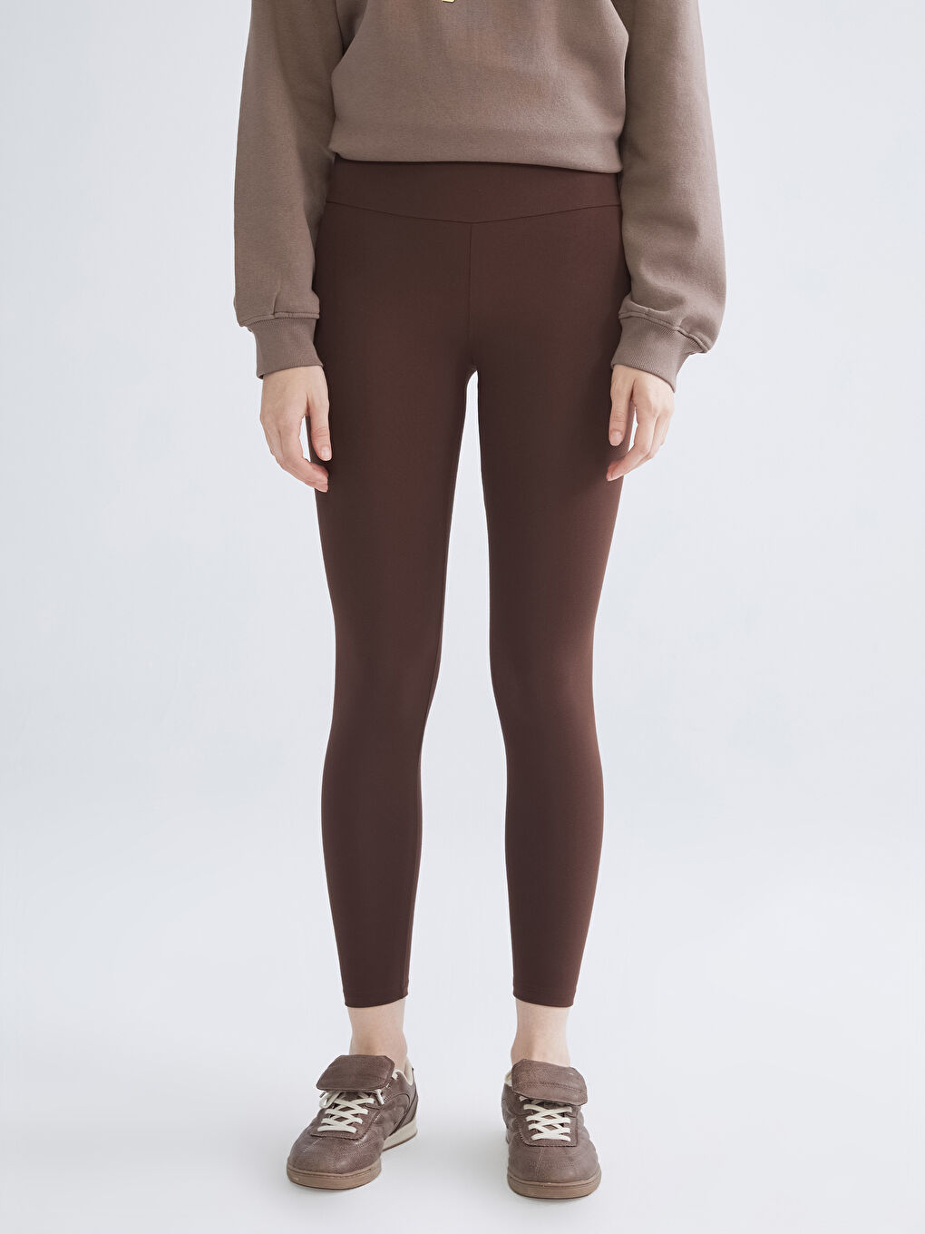 Kahverengi Yüksek Bel Toparlayıcı Kadın Spor Tayt-2