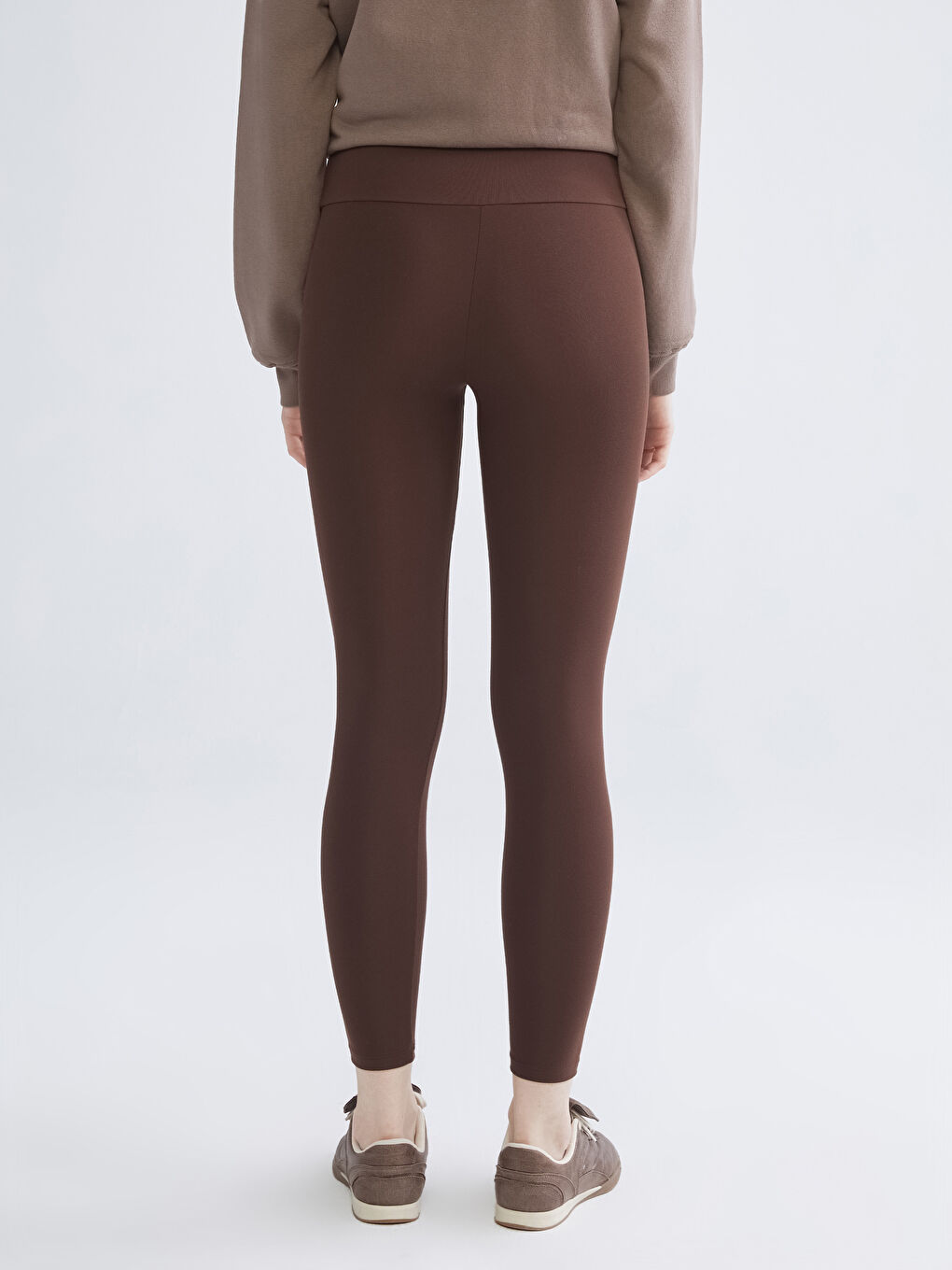 Kahverengi Yüksek Bel Toparlayıcı Kadın Spor Tayt-4