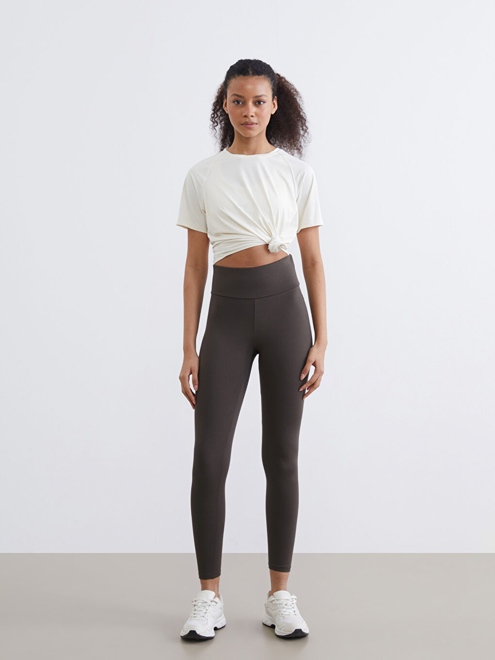 Haki Yüksek Bel Toparlayıcı Kadın Spor Tayt-2