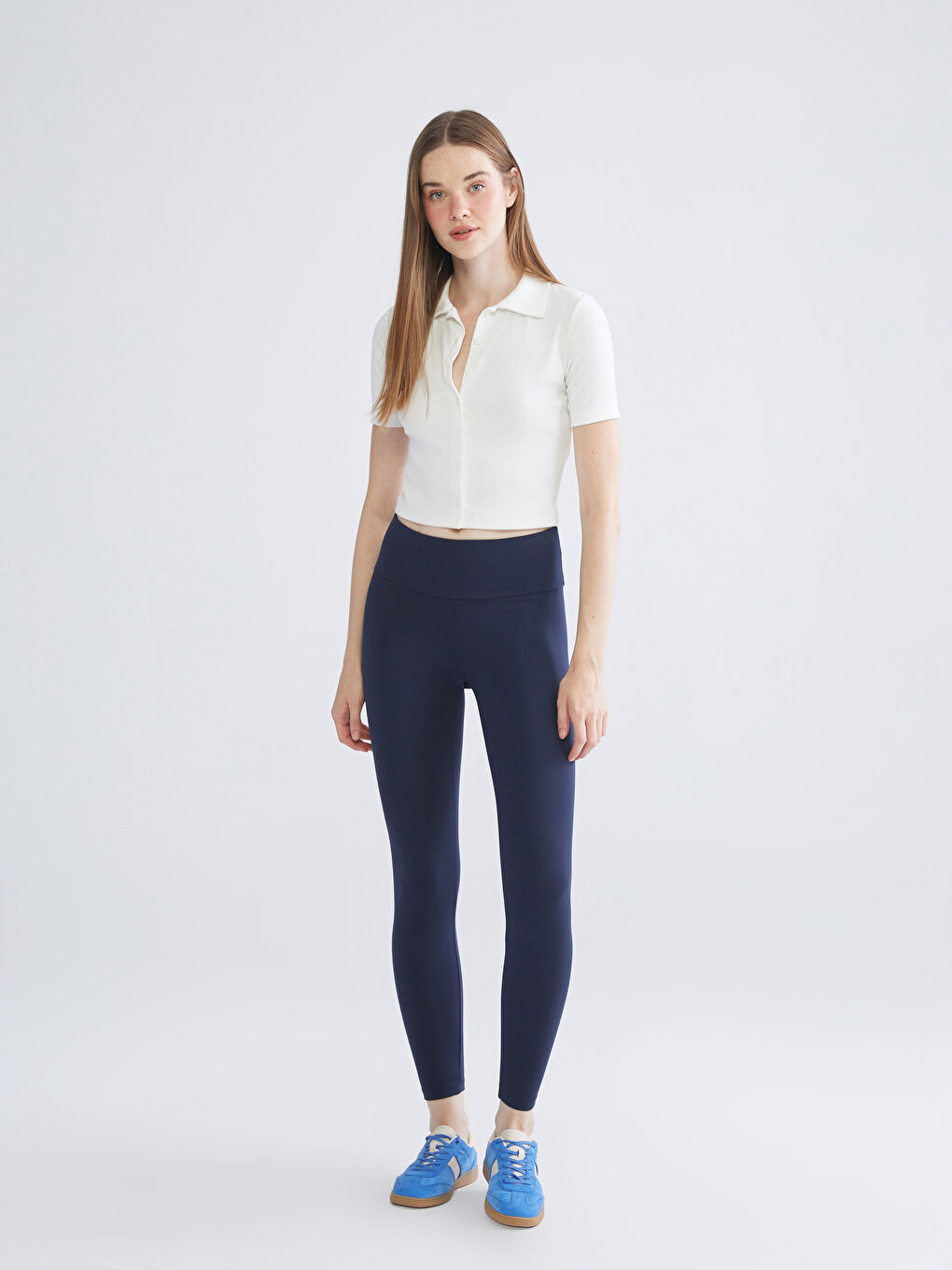 Lacivert Yüksek Bel Toparlayıcı Kadın Spor Tayt-1