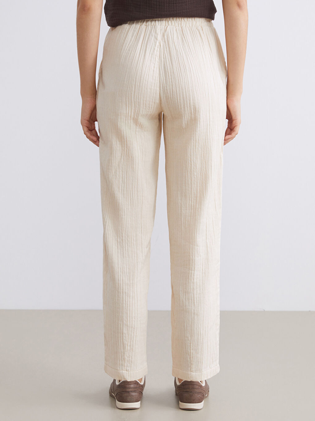 Elastic Waist Textured Muslin Women's Trousers-3