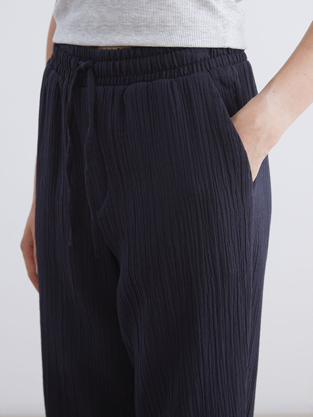 XSIDE Elastic Waist Textured Muslin Women's Trousers -W5JL19Z8-8N4