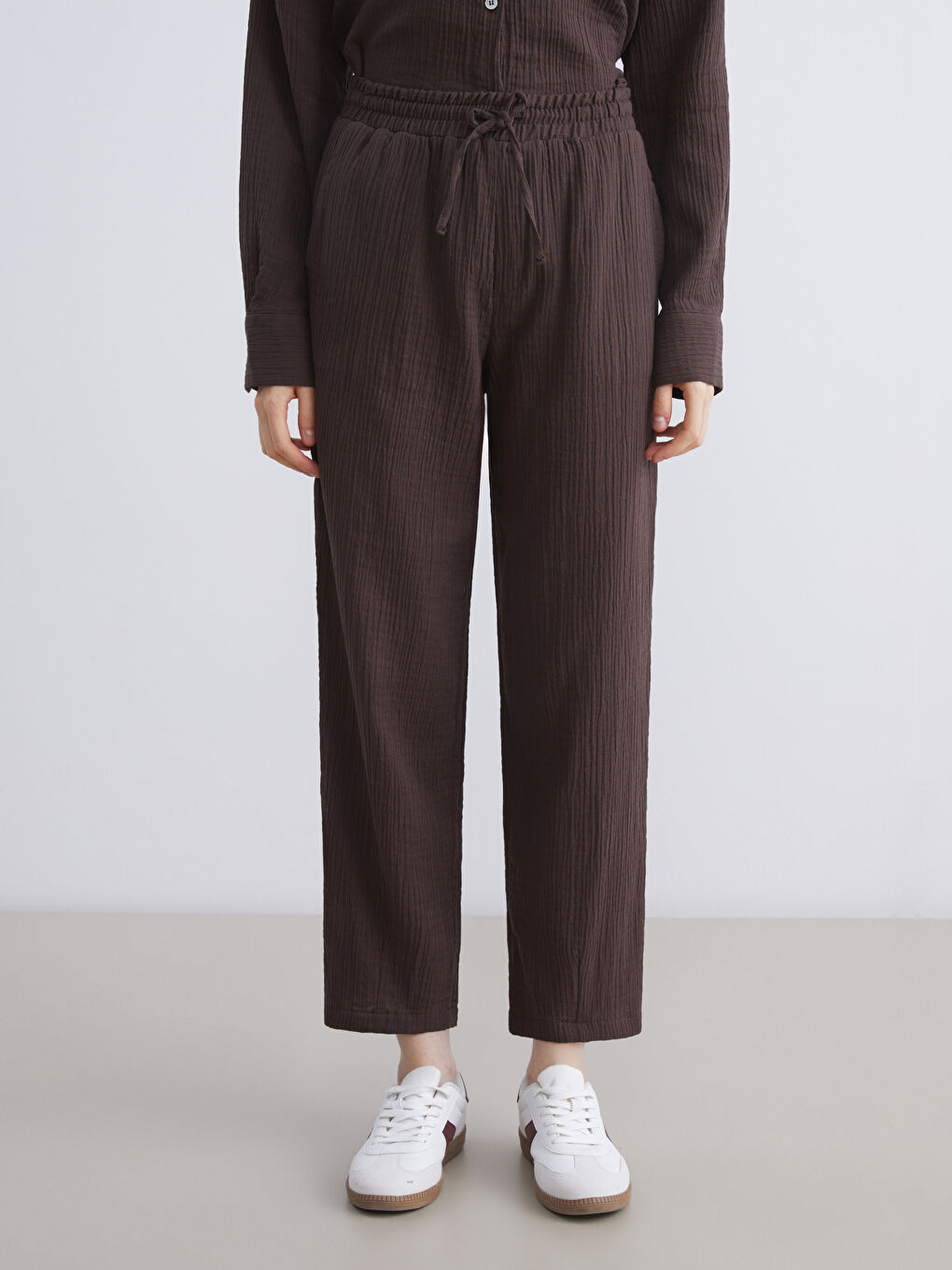 Elastic Waist Textured Muslin Women's Trousers-1