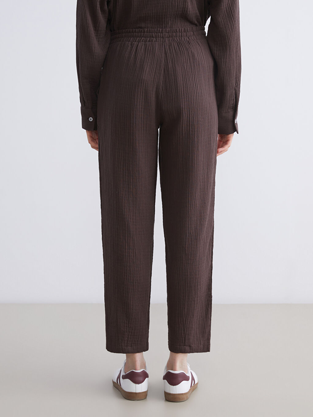 Elastic Waist Textured Muslin Women's Trousers-3