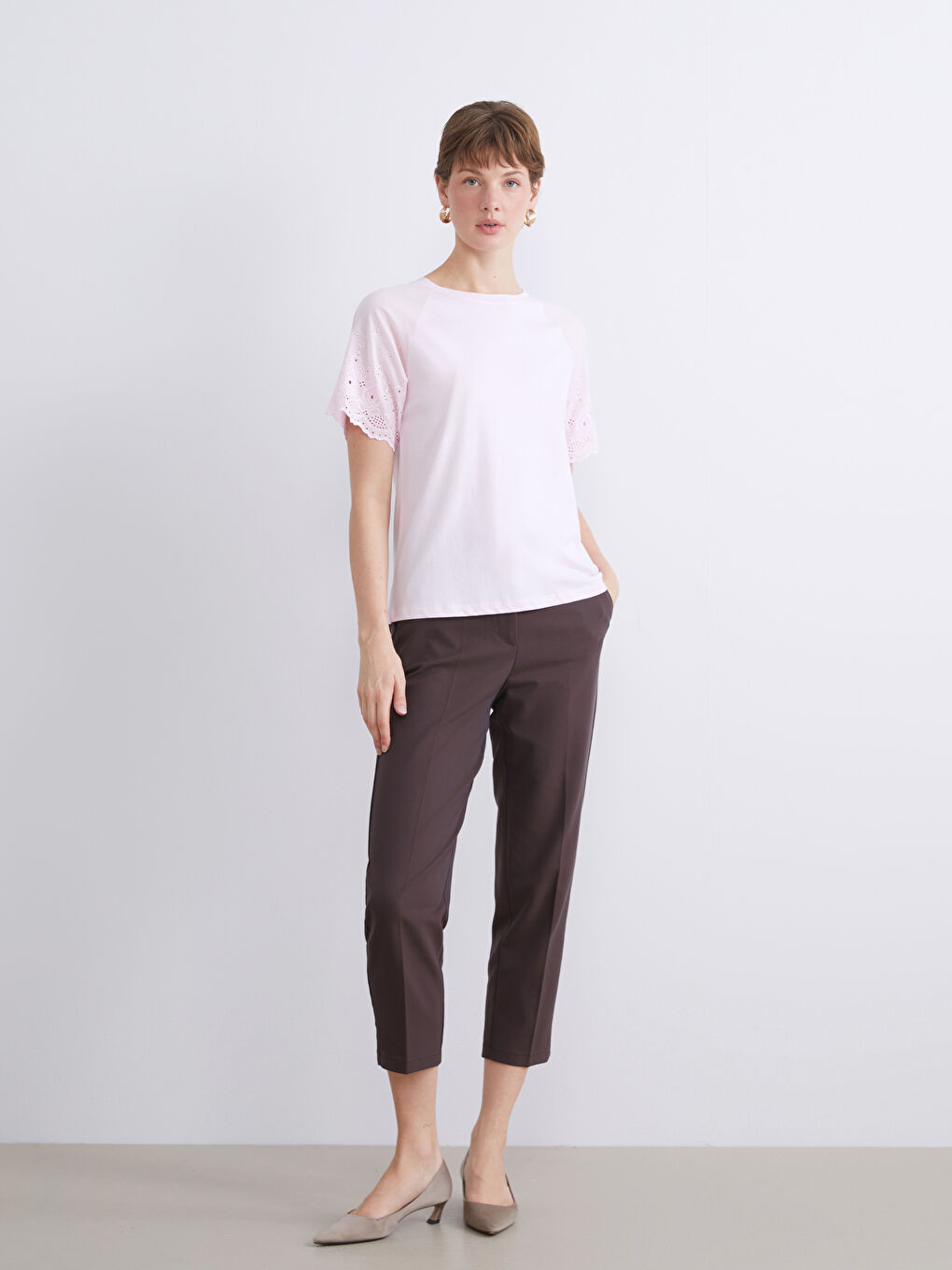 Pembe Bisiklet Yaka Ajurlu Bluz-1