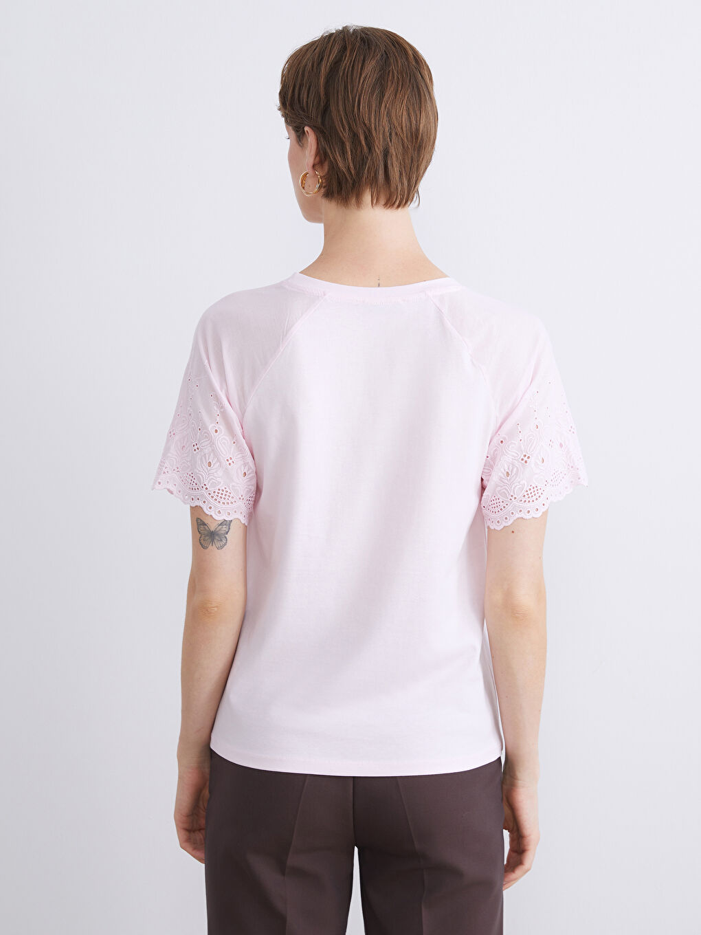 Pembe Bisiklet Yaka Ajurlu Bluz-3