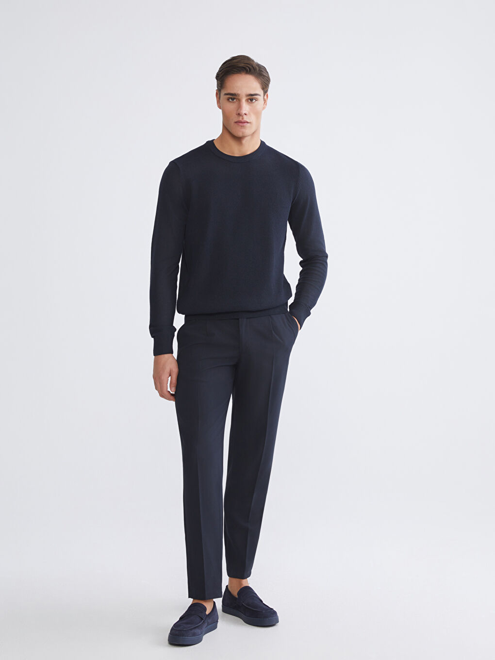 Lacivert Bisiklet Yaka Erkek Kazak-1