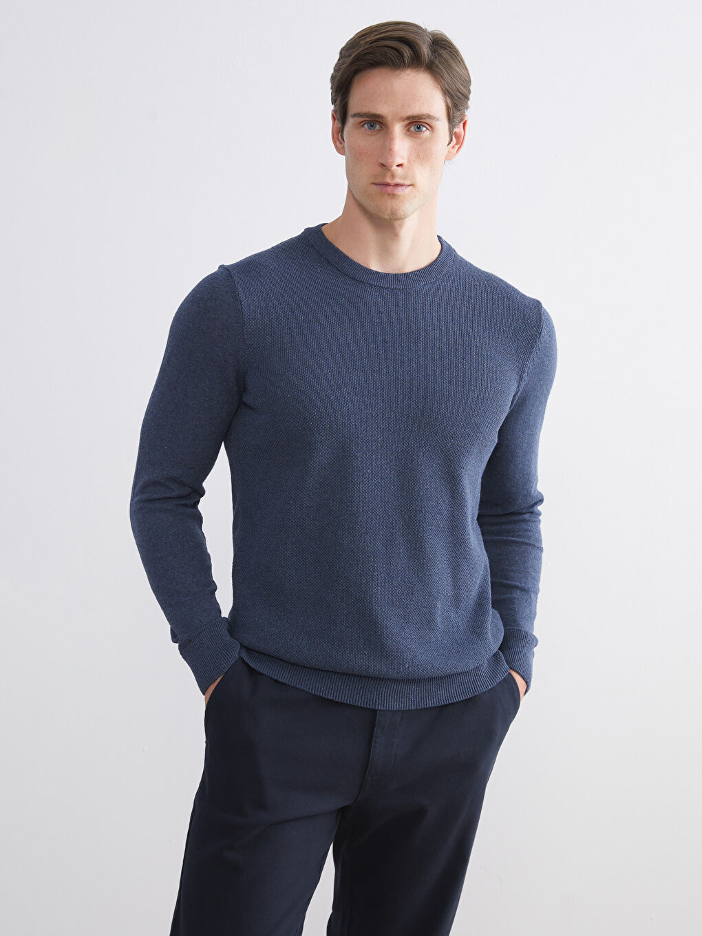 İndigo Bisiklet Yaka Erkek Kazak