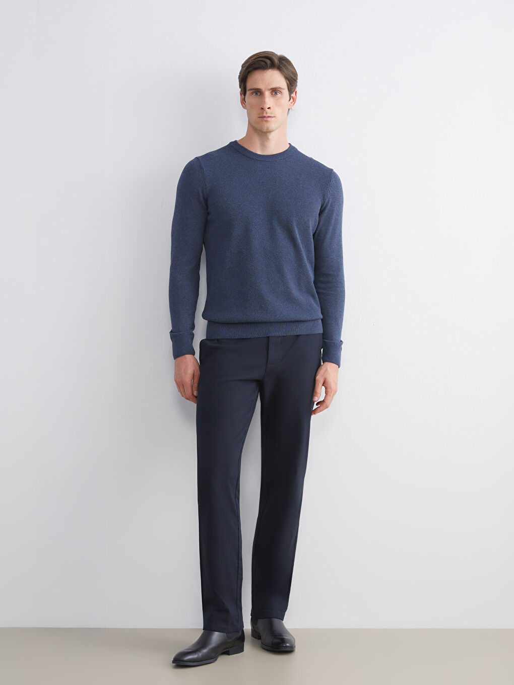 İndigo Bisiklet Yaka Erkek Kazak-1