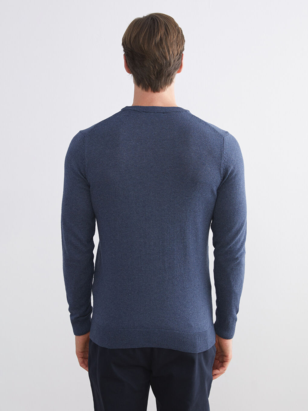 İndigo Bisiklet Yaka Erkek Kazak-3