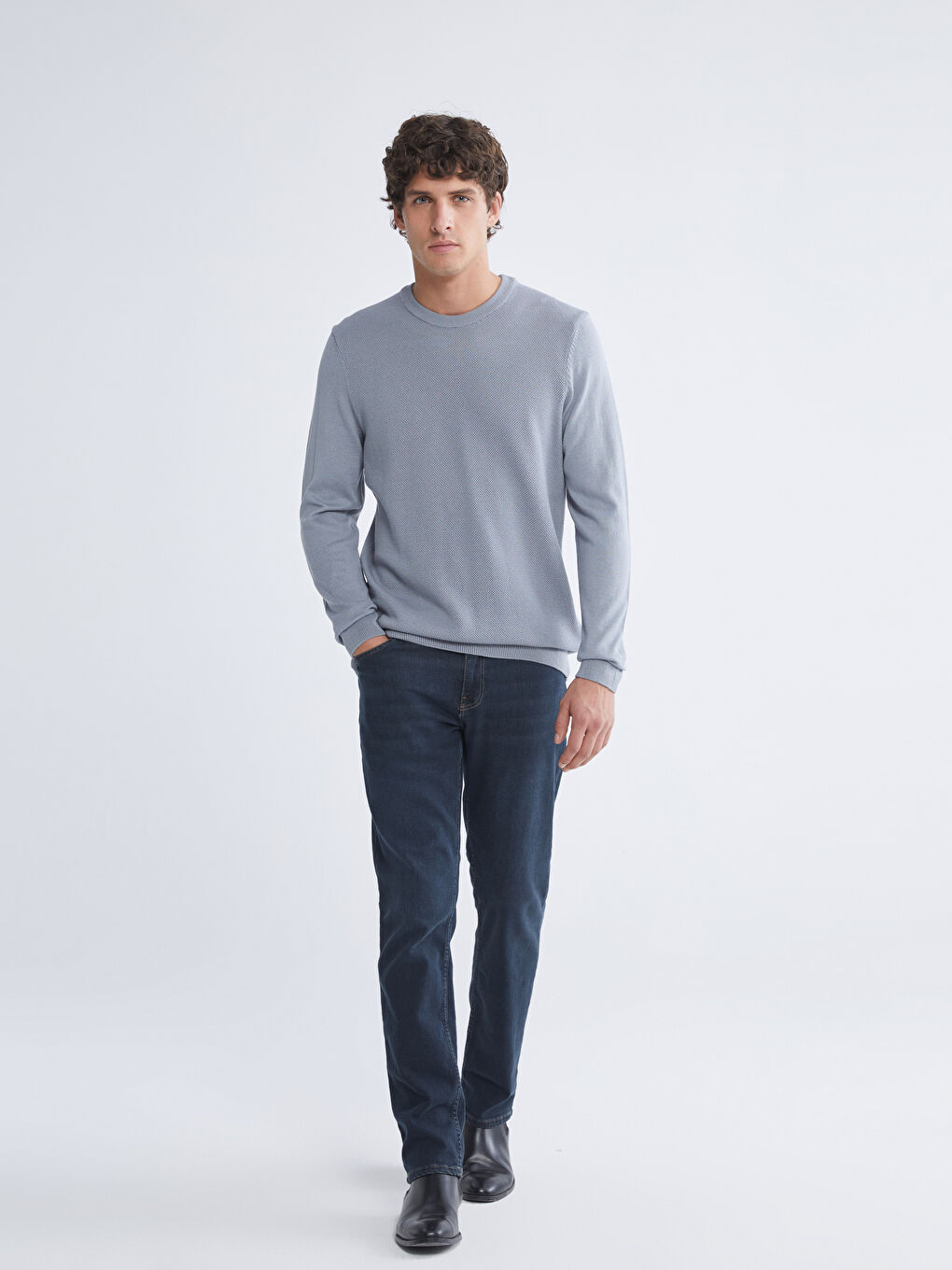 Mavi Bisiklet Yaka Erkek Kazak-1