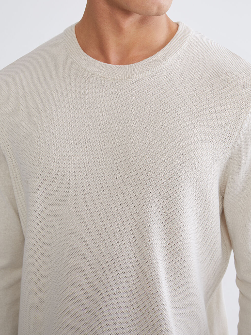 Bej Bisiklet Yaka Erkek Kazak-2