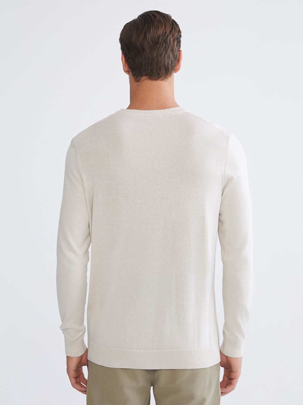 Bej Bisiklet Yaka Erkek Kazak-3