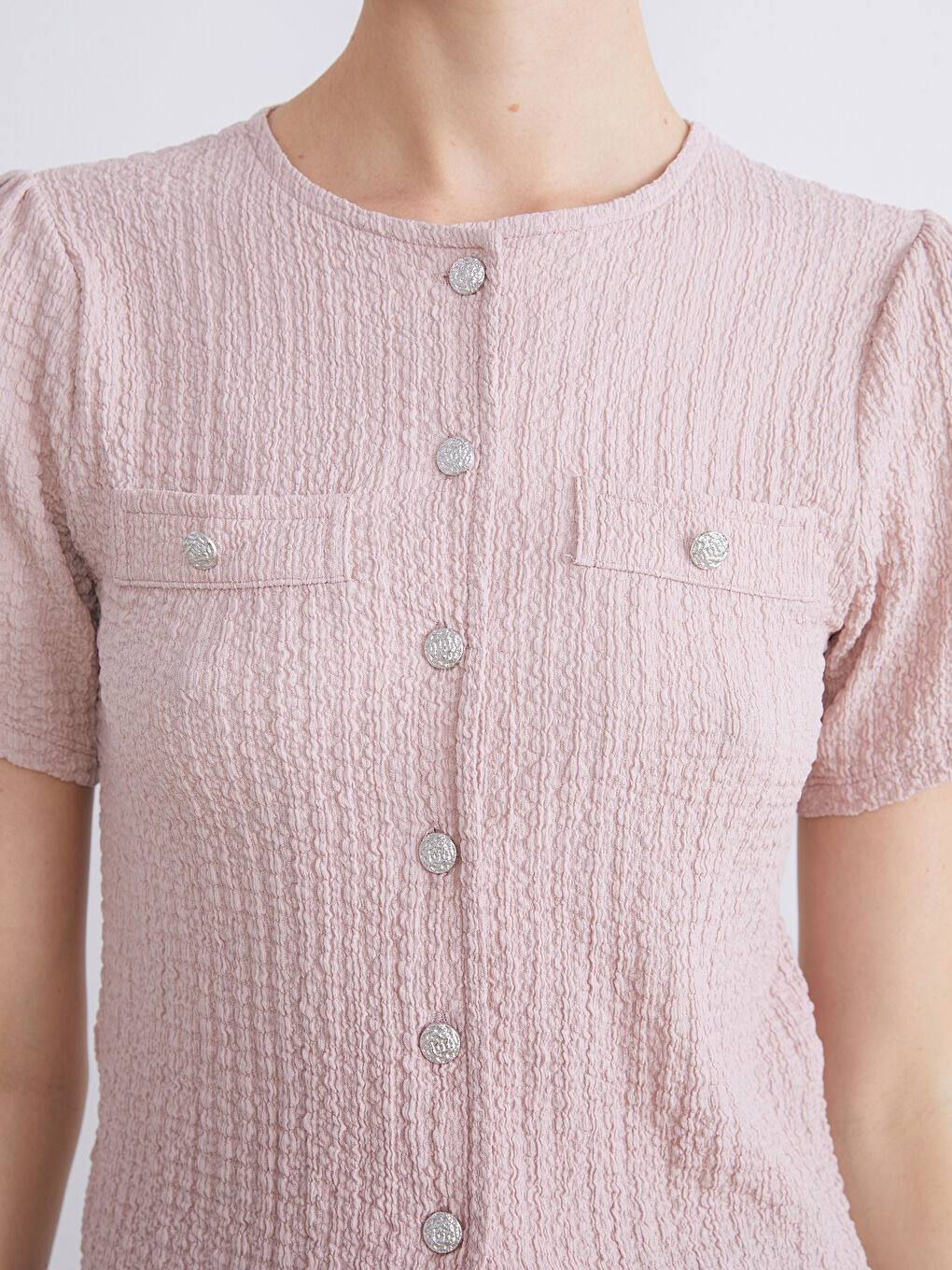 Lila Bisiklet Yaka Dokulu Bluz-2