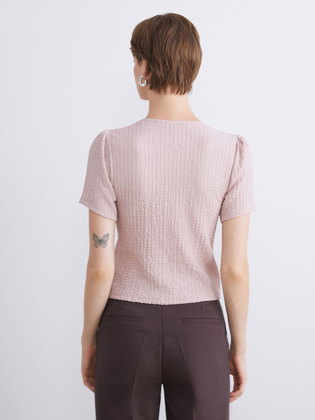 Lila Bisiklet Yaka Dokulu Bluz-3