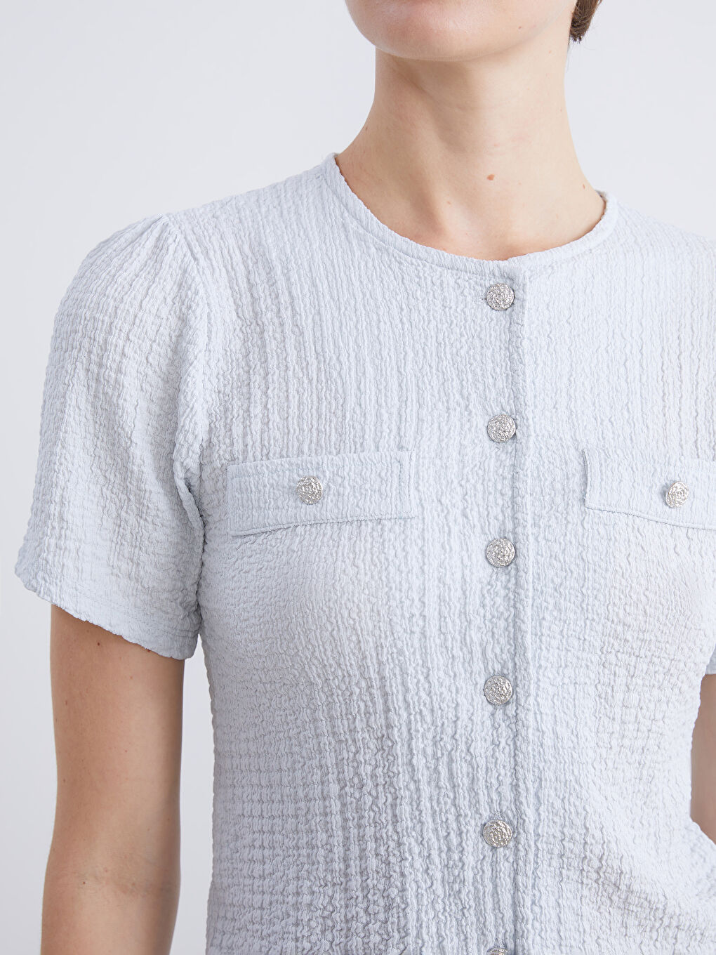 Mavi Bisiklet Yaka Dokulu Bluz-2