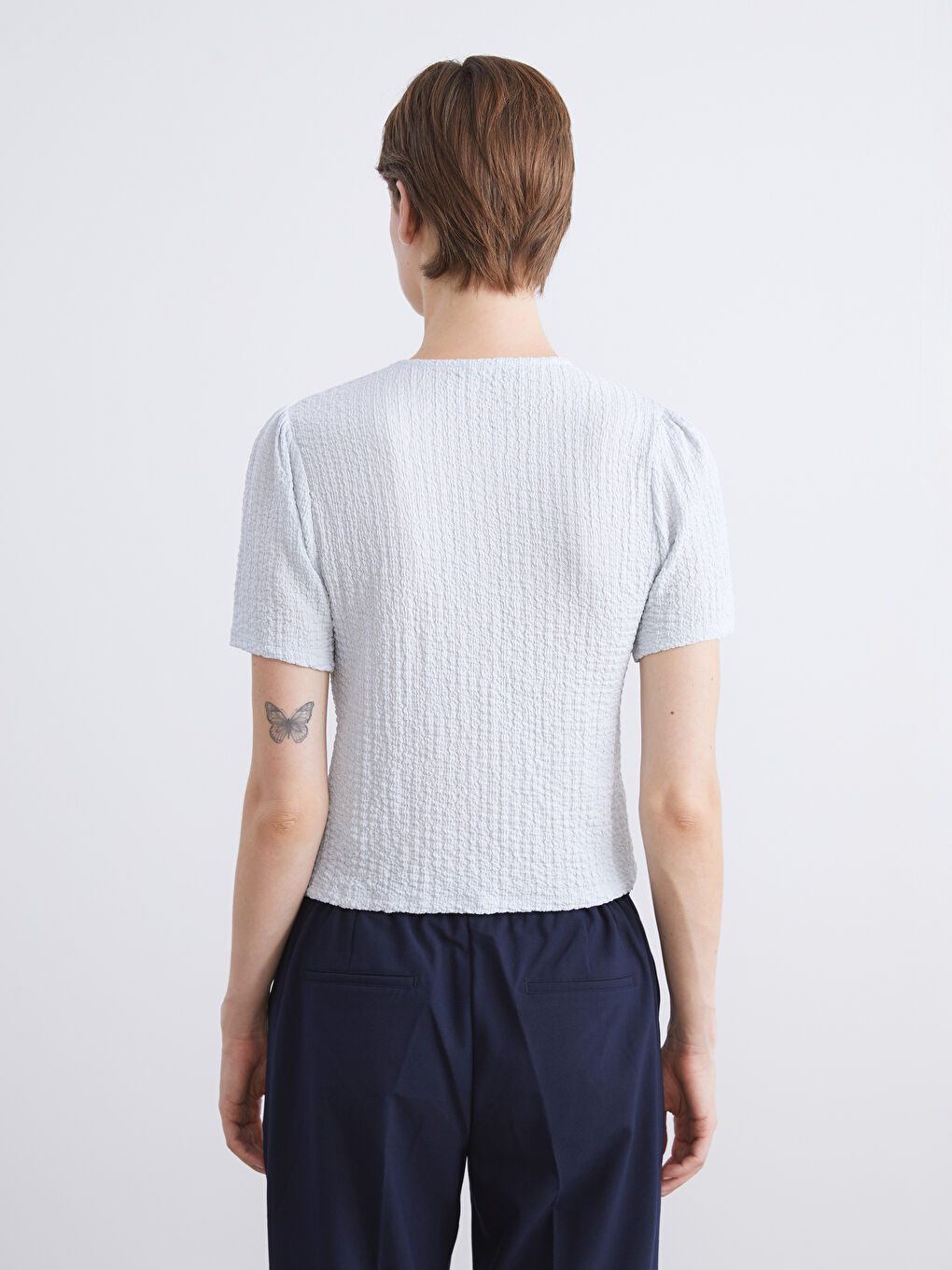 Mavi Bisiklet Yaka Dokulu Bluz-3