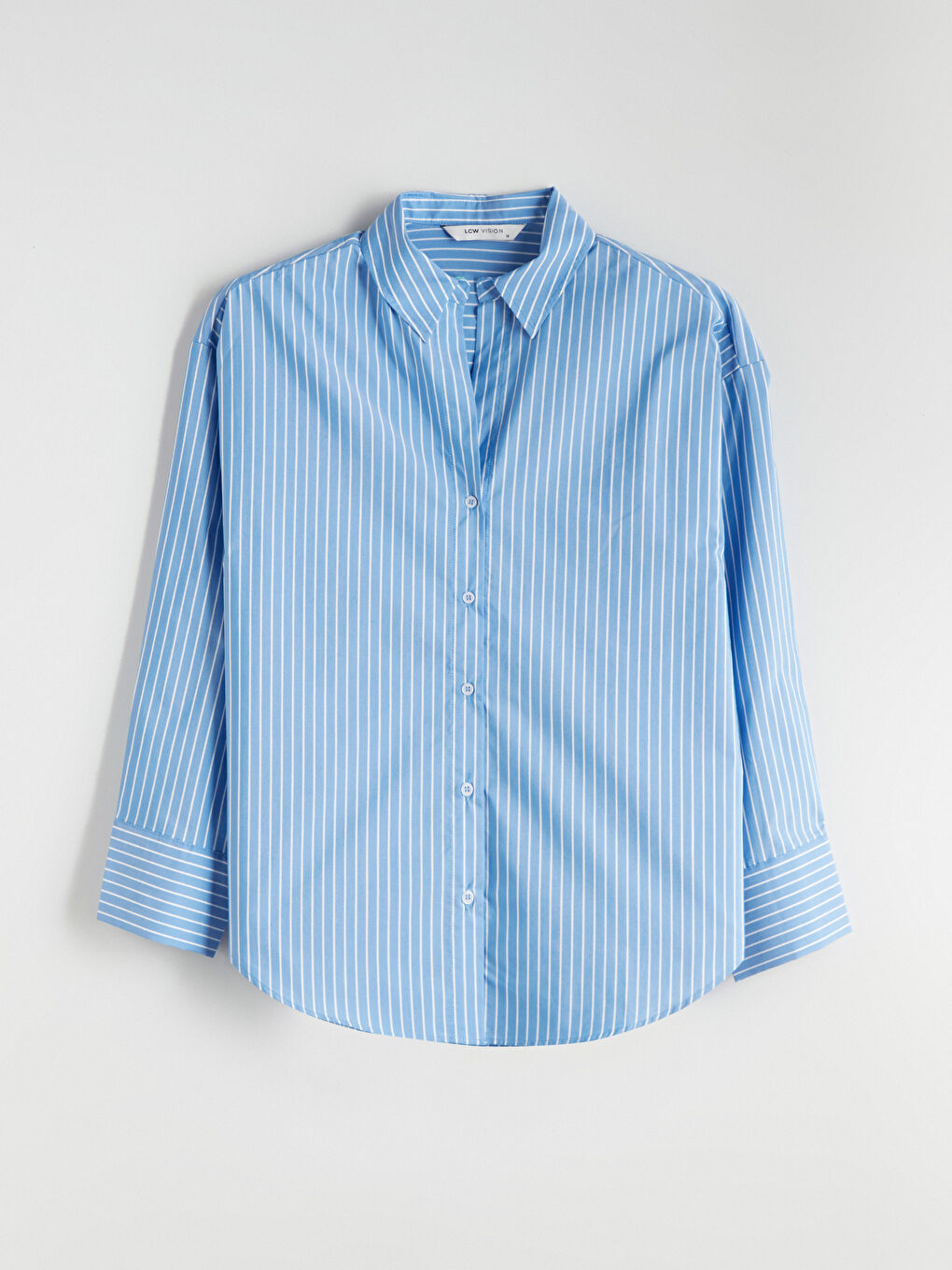 Mavi Çizgili Oversize Poplin Kadın Gömlek-5