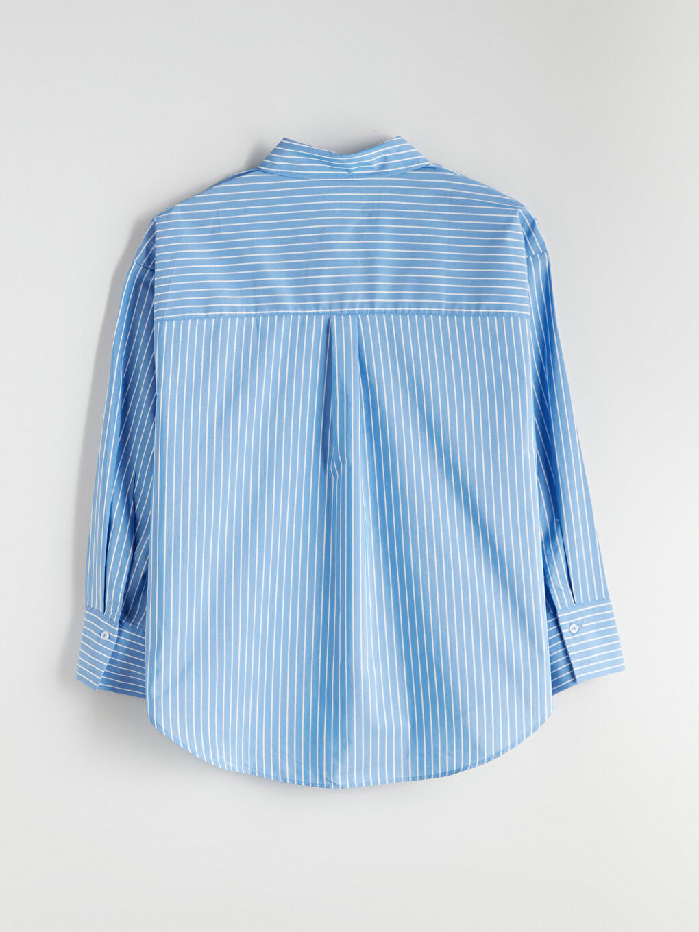 Mavi Çizgili Oversize Poplin Kadın Gömlek-6