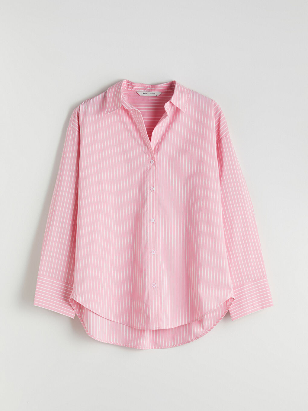 Pembe Çizgili Oversize Poplin Kadın Gömlek-4
