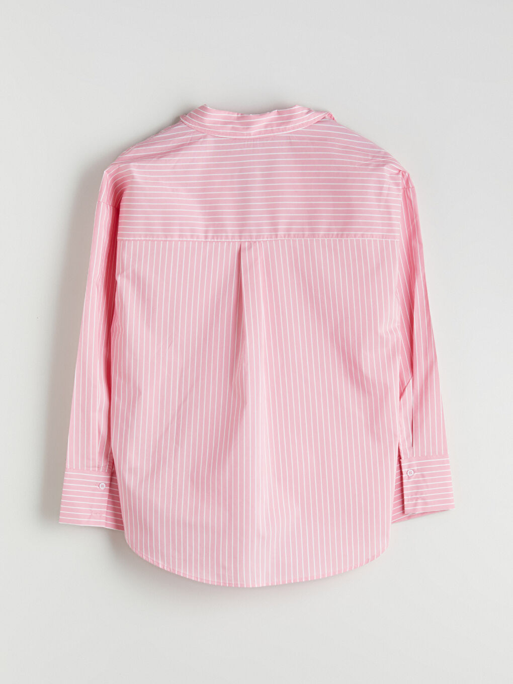 Pembe Çizgili Oversize Poplin Kadın Gömlek-5