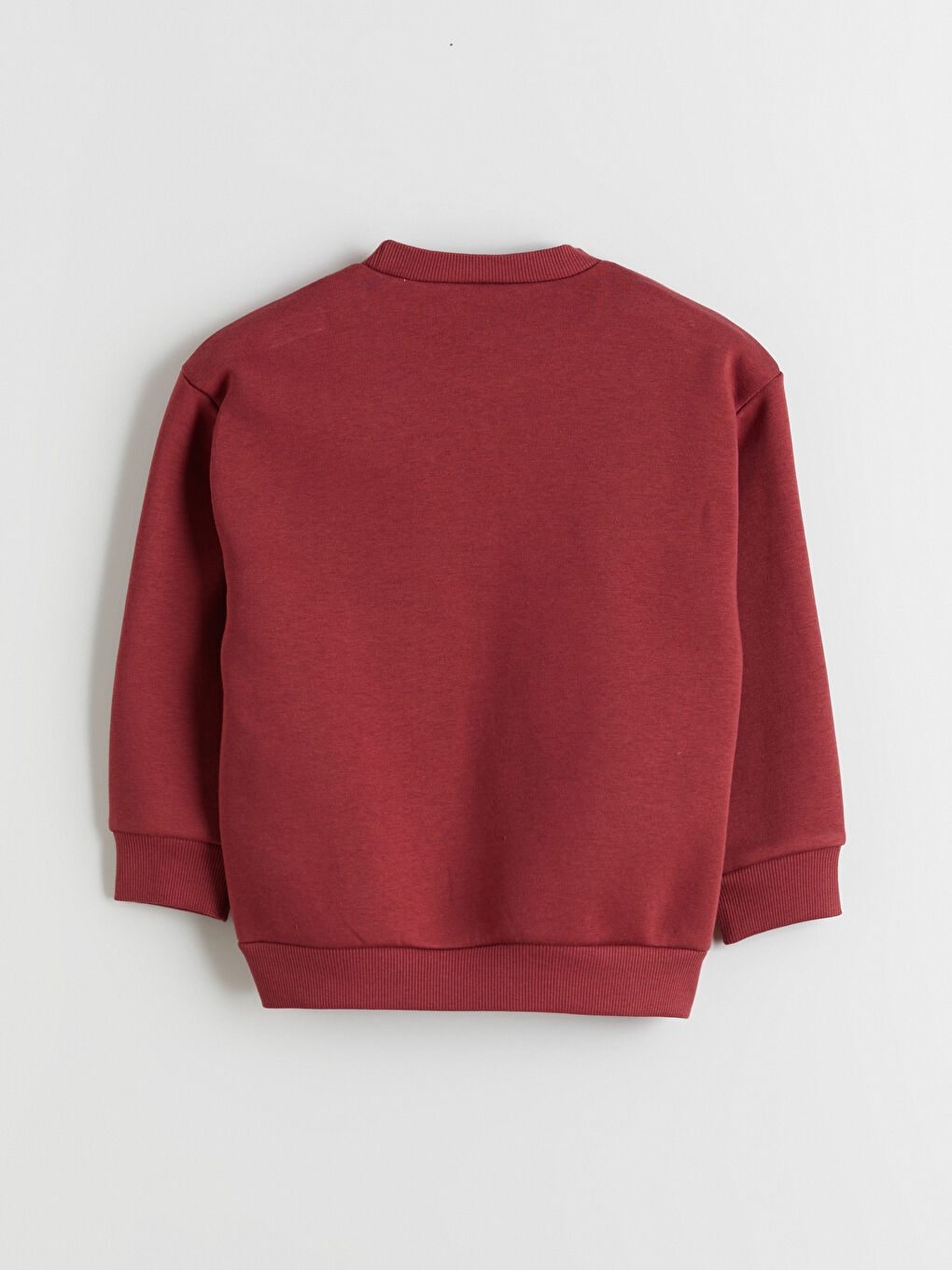 Bordo Bisiklet Yaka Baskılı Erkek Çocuk Kalın Sweatshirt-1