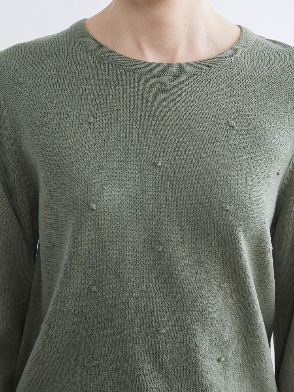 Džemper od trikotaže sa teksturom i okruglim izrezom za žene-2