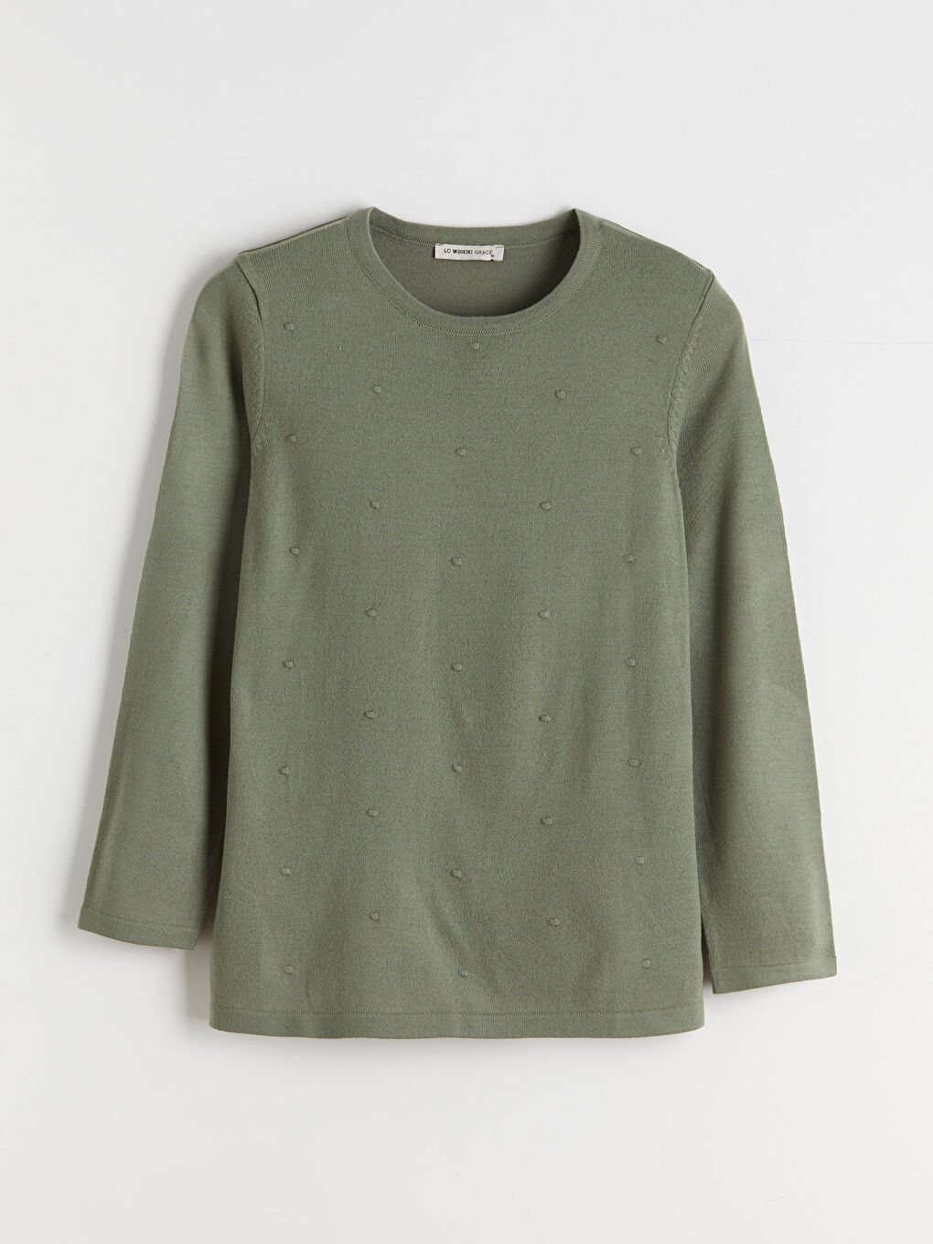 Džemper od trikotaže sa teksturom i okruglim izrezom za žene-4