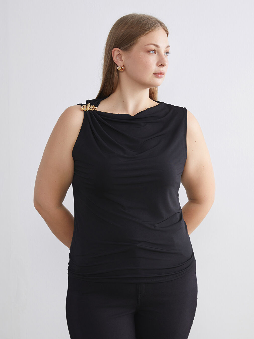 Slash Neck Ruched Blouse-1