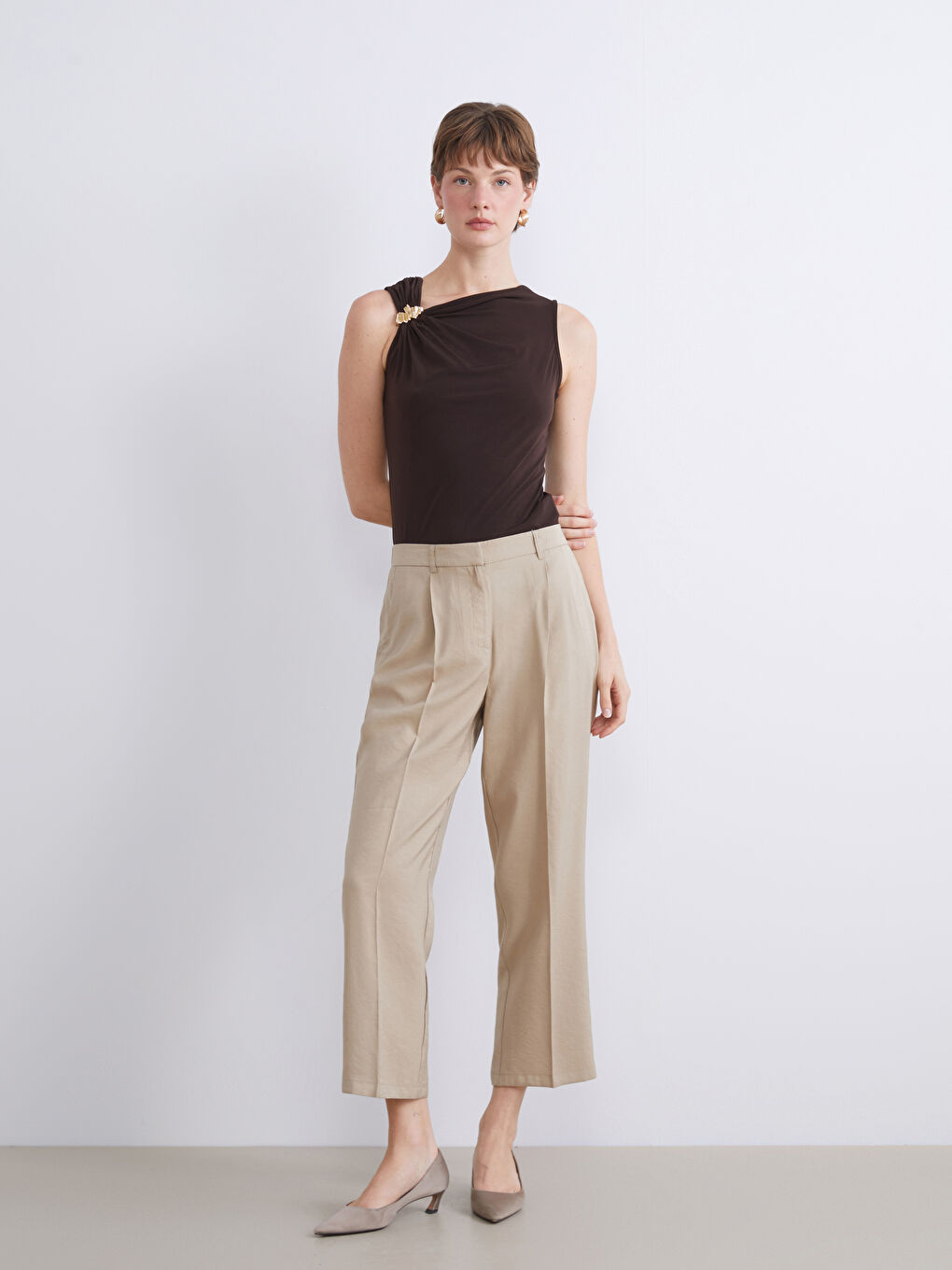 LCWAIKIKI Classic Slash Neck Ruched Blouse -W5JL89Z8-HDD