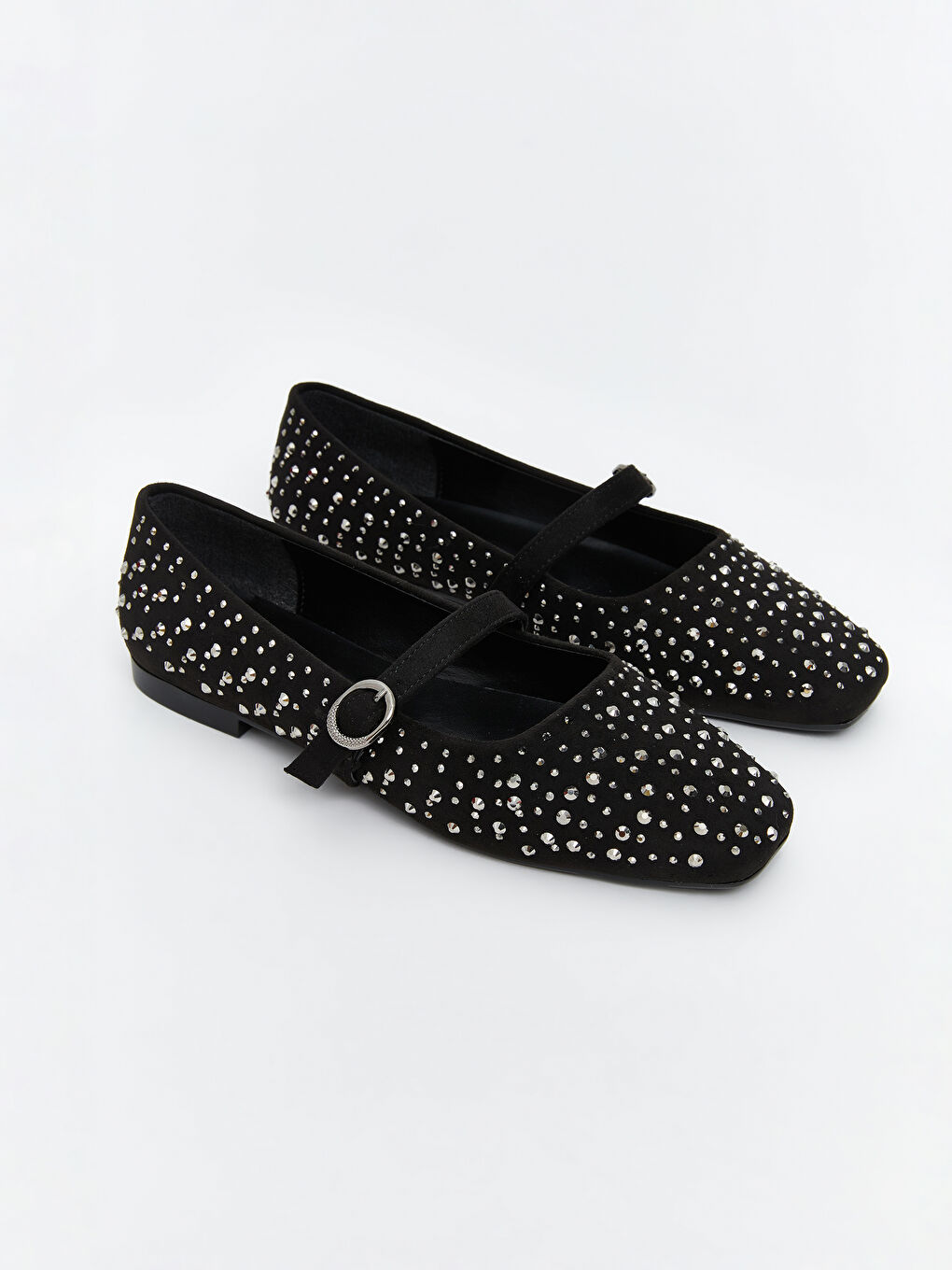 Siyah Parlak Taşlı Kadın Babet