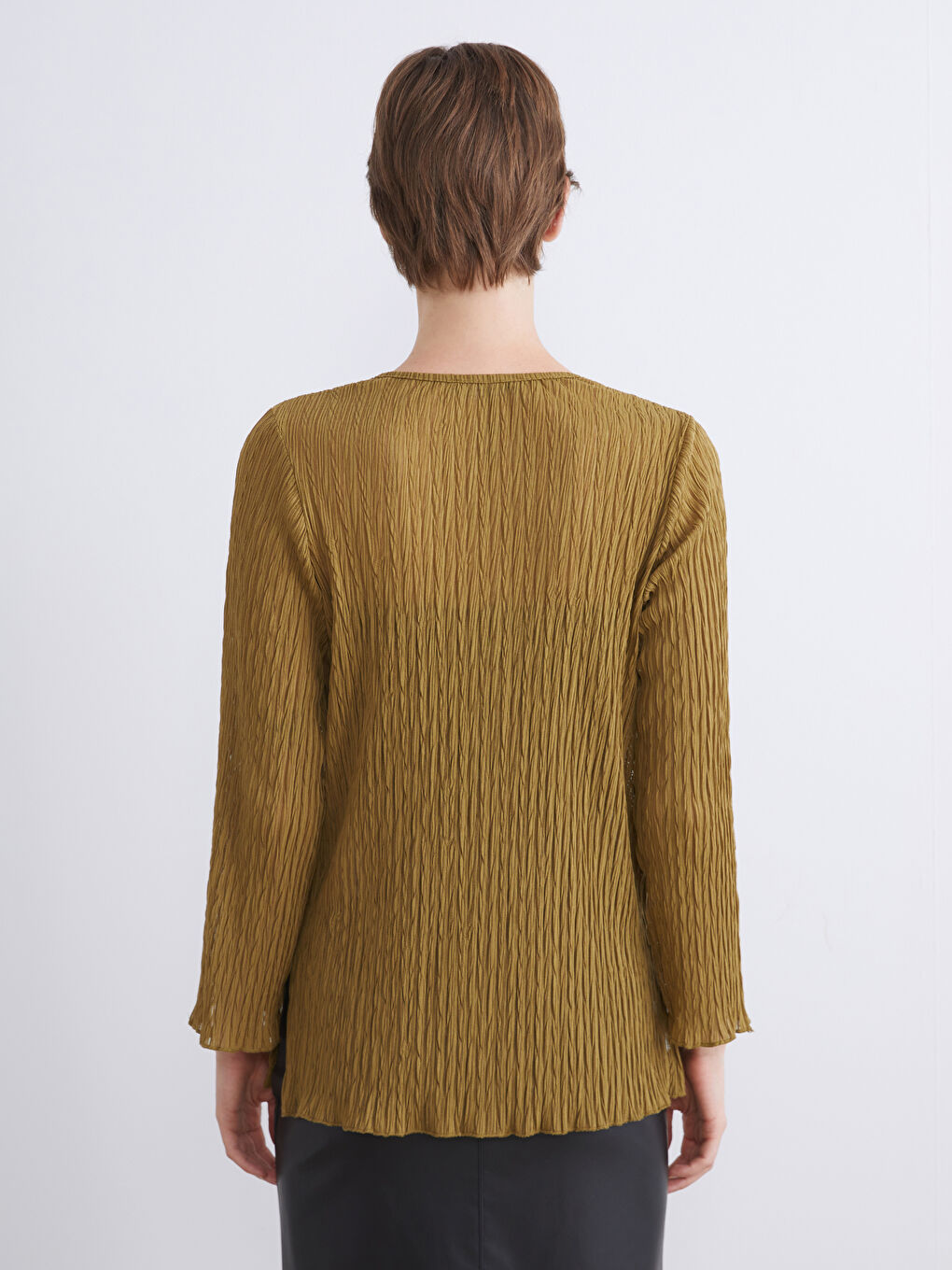 Haki V Yaka Dokulu Kadın Hırka-3