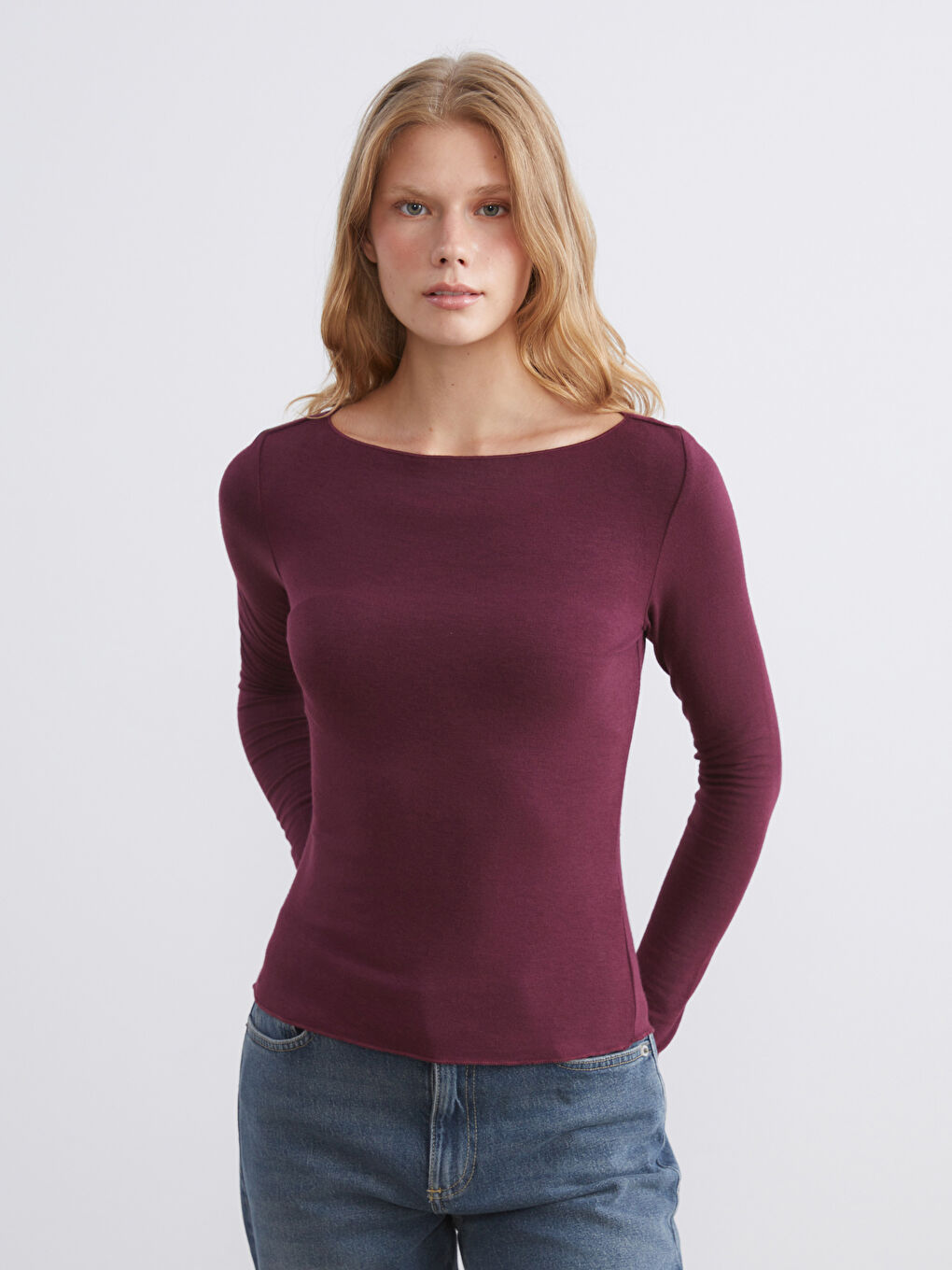 Bordo Bisiklet Yaka Kadın Body