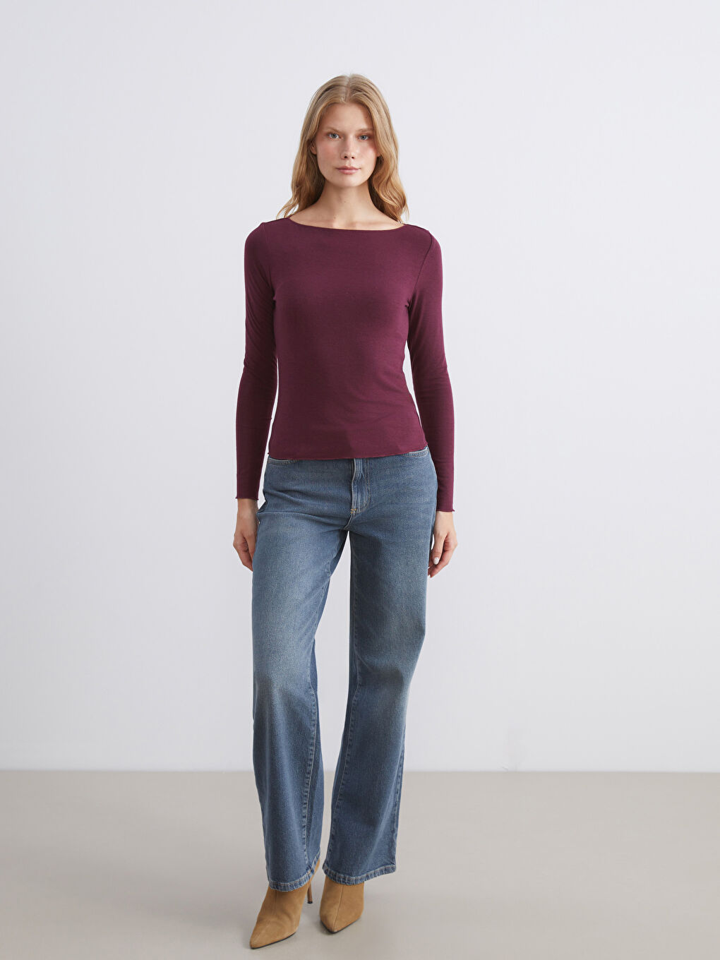 Bordo Bisiklet Yaka Kadın Body-1