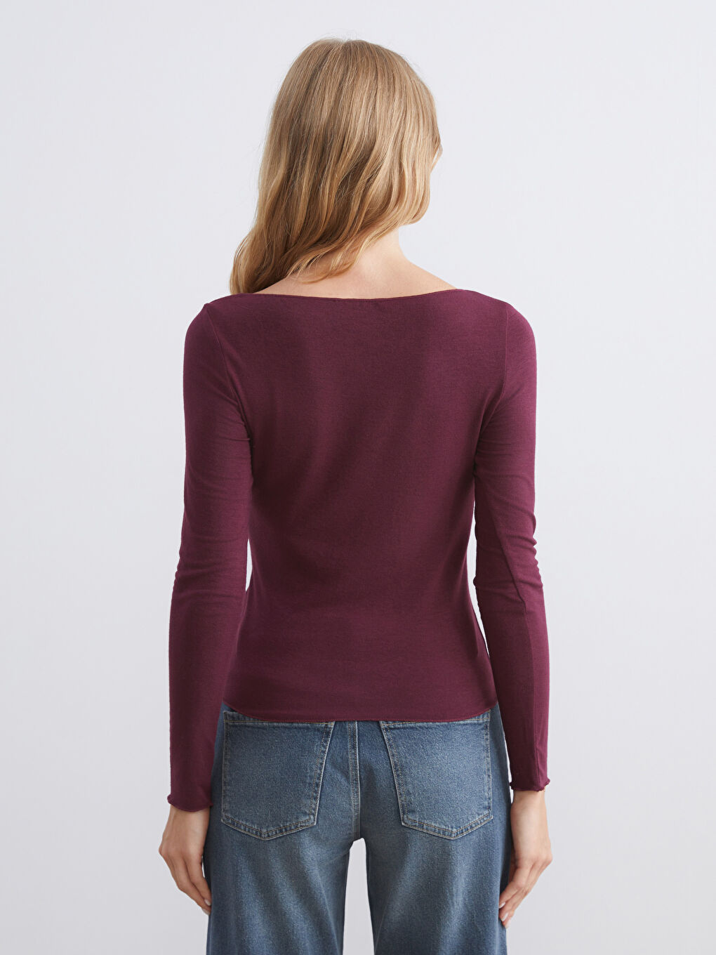 Bordo Bisiklet Yaka Kadın Body-3