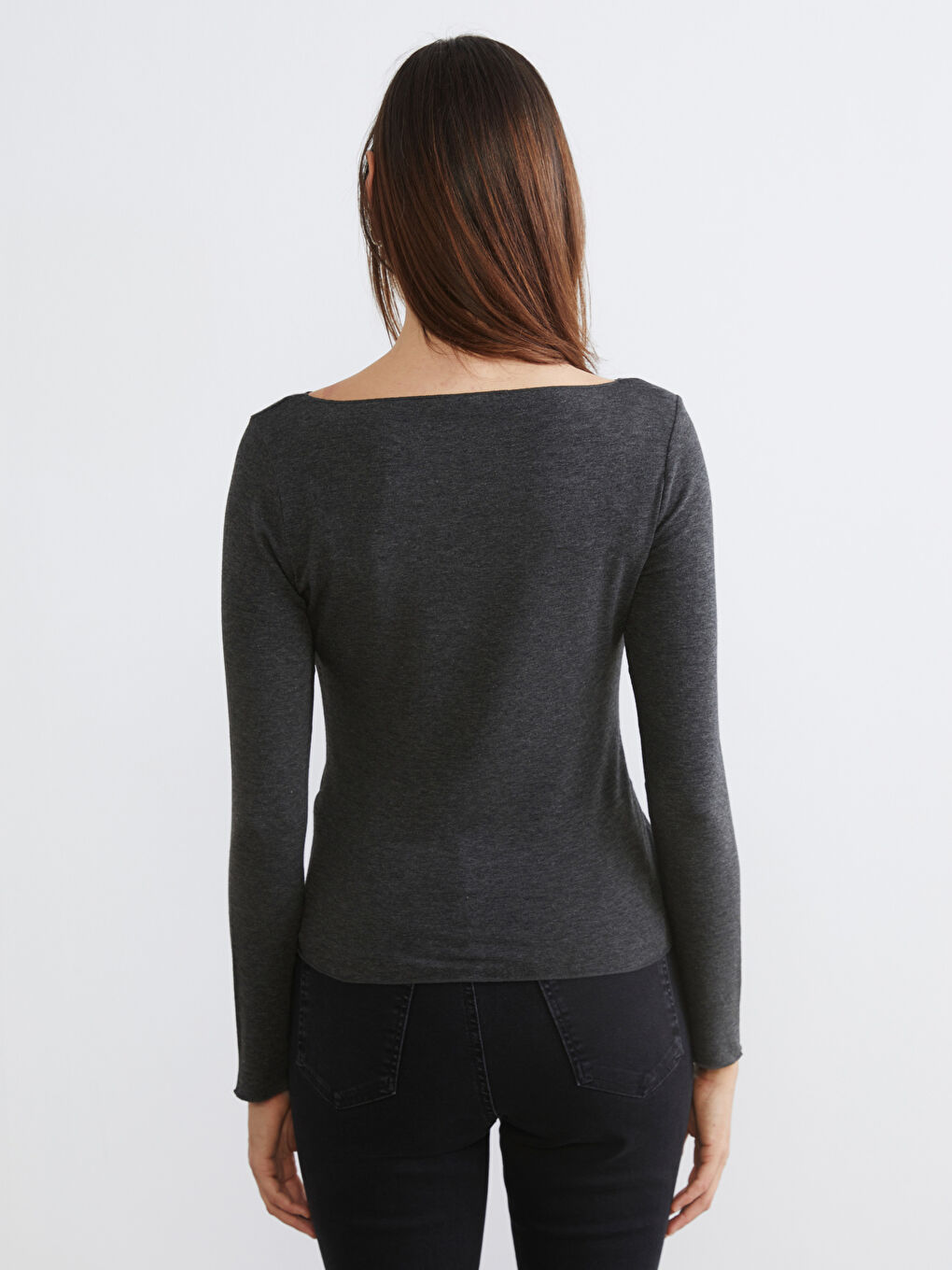 Antrasit Bisiklet Yaka Kadın Body-3