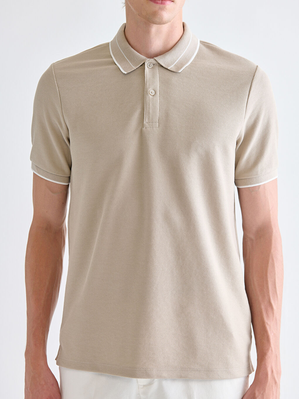 Bej Polo Yaka Penye Erkek Tişört-2