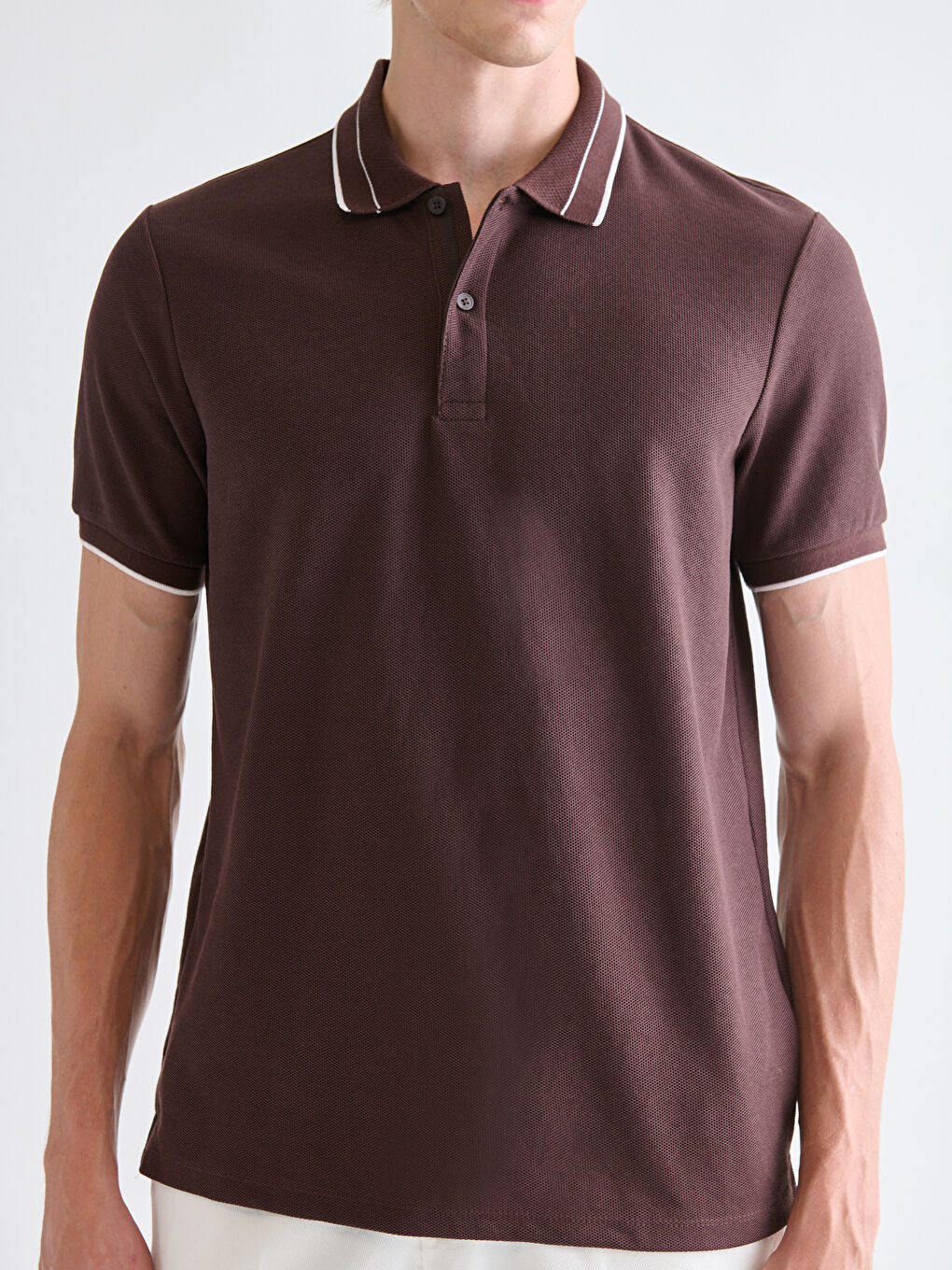Kahverengi Polo Yaka Penye Erkek Tişört-2
