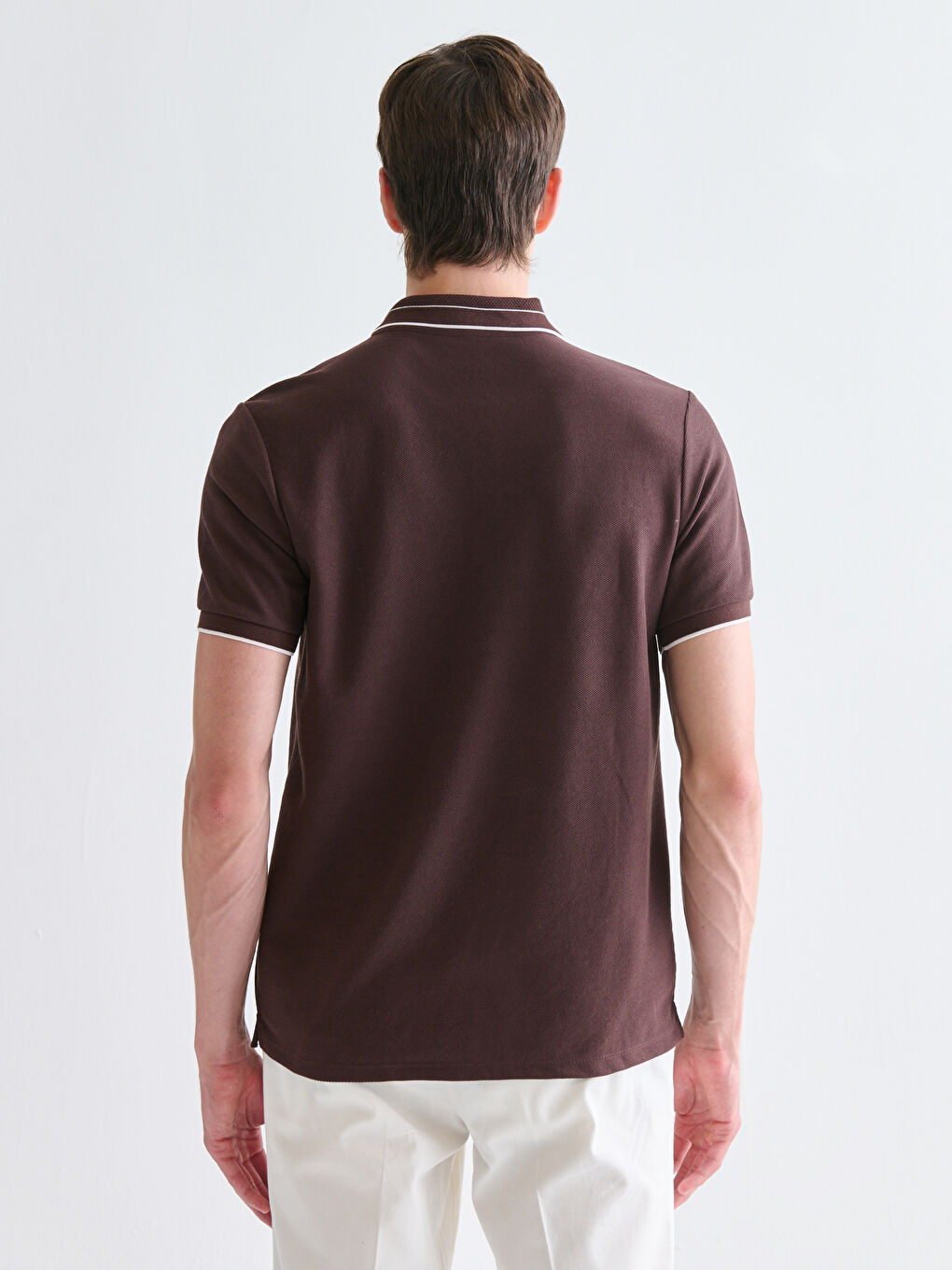 Kahverengi Polo Yaka Penye Erkek Tişört-3