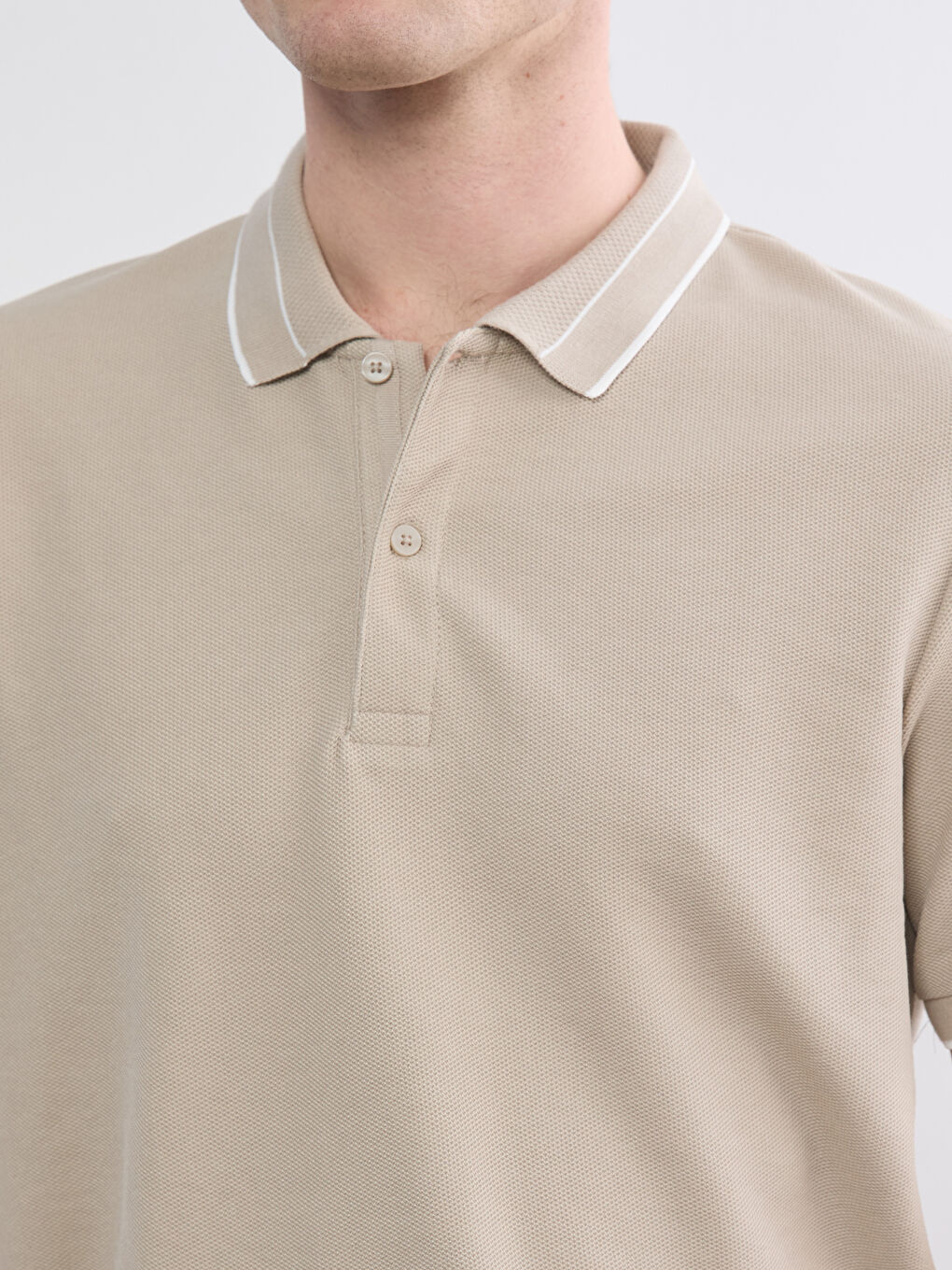 Bej Polo Yaka Penye Erkek Tişört-4