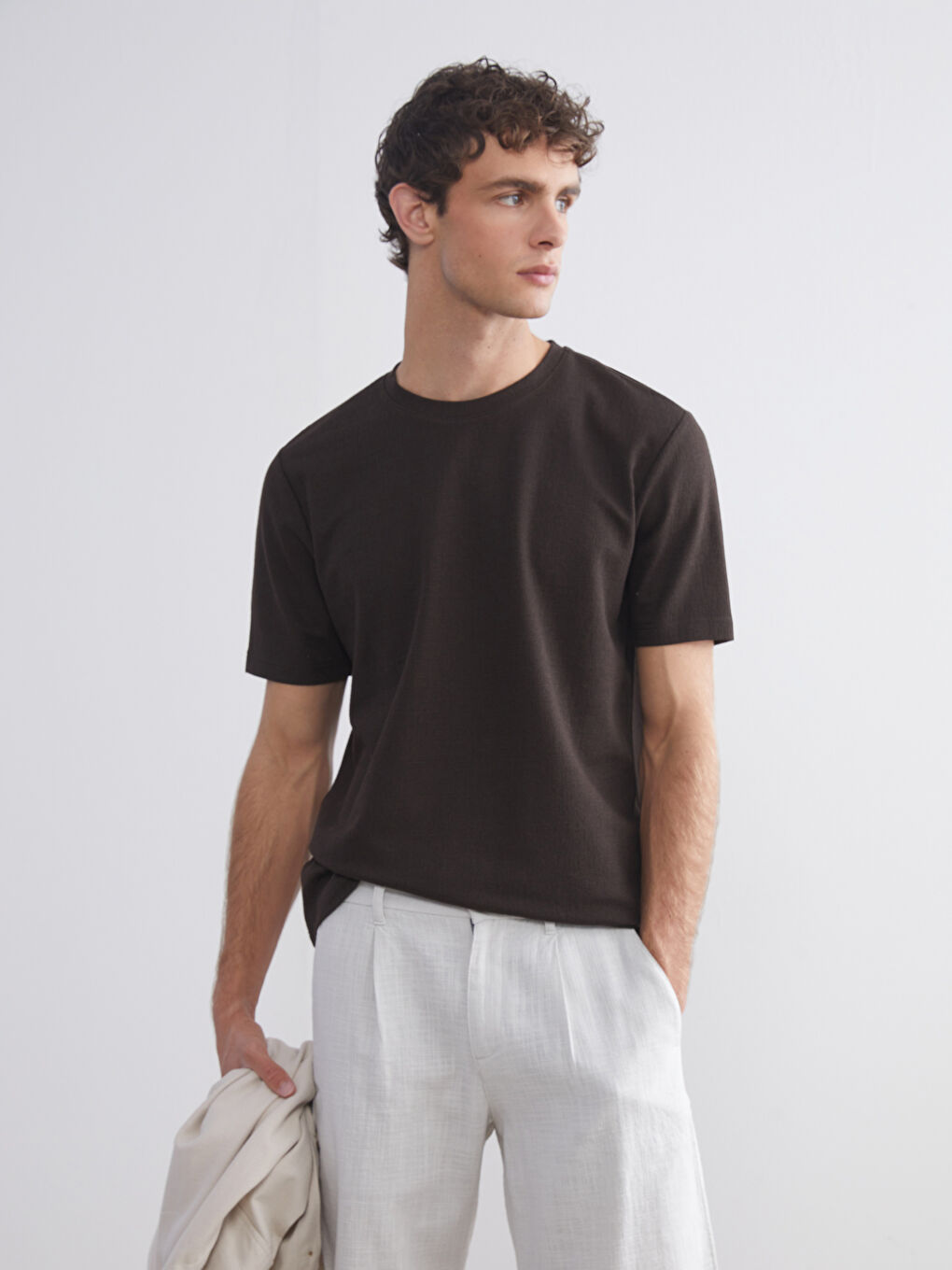 Kahverengi Bisiklet Yaka Penye Erkek Tişört