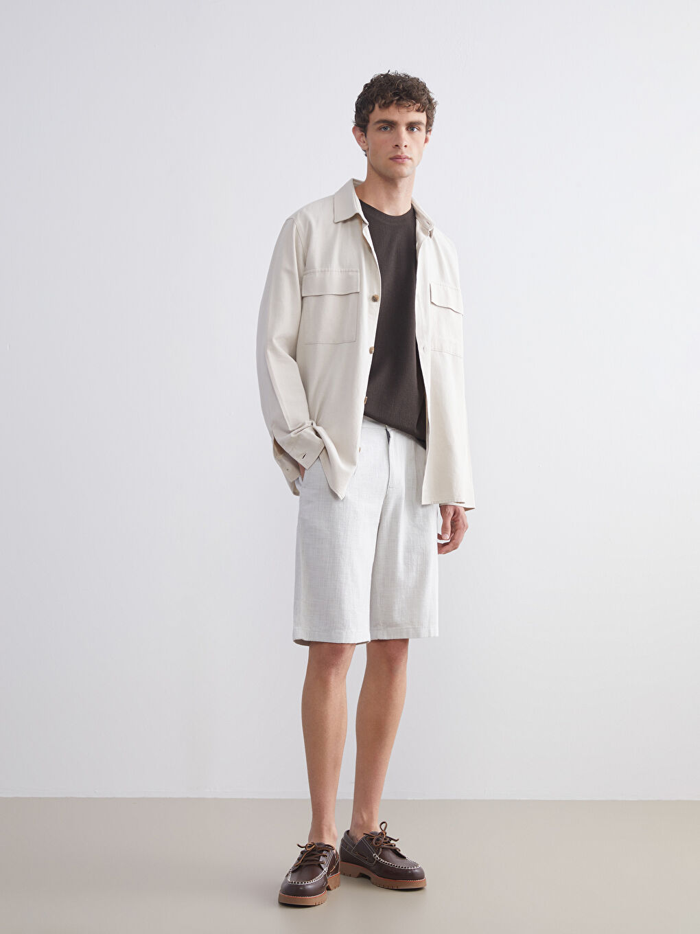 Kahverengi Bisiklet Yaka Penye Erkek Tişört-1