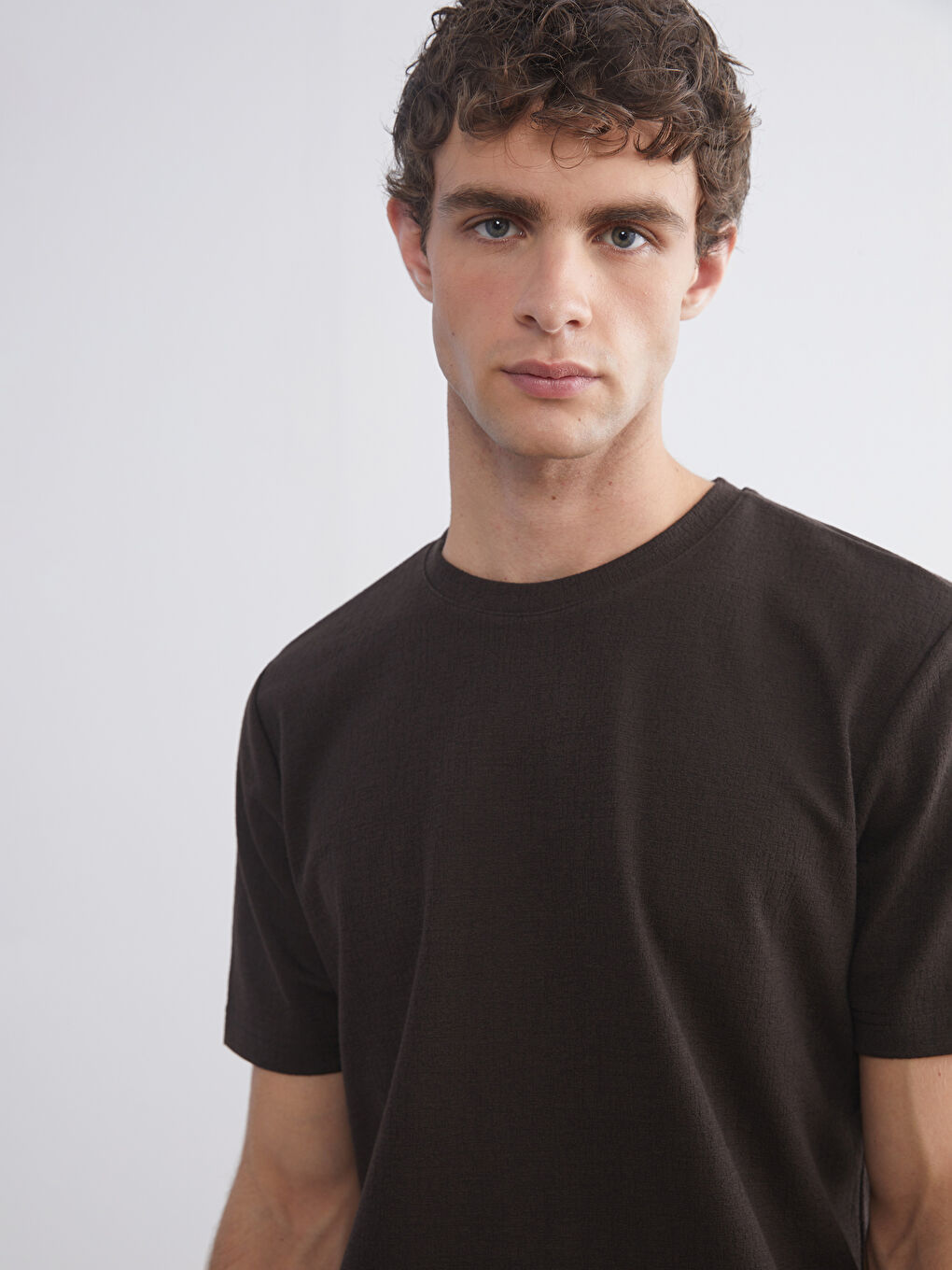 Kahverengi Bisiklet Yaka Penye Erkek Tişört-2