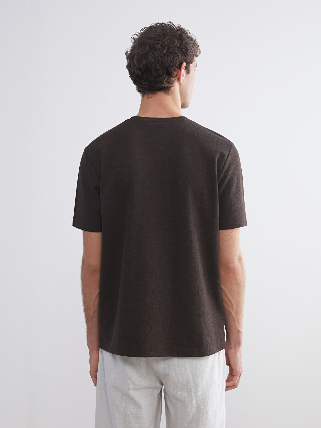 Kahverengi Bisiklet Yaka Penye Erkek Tişört-3