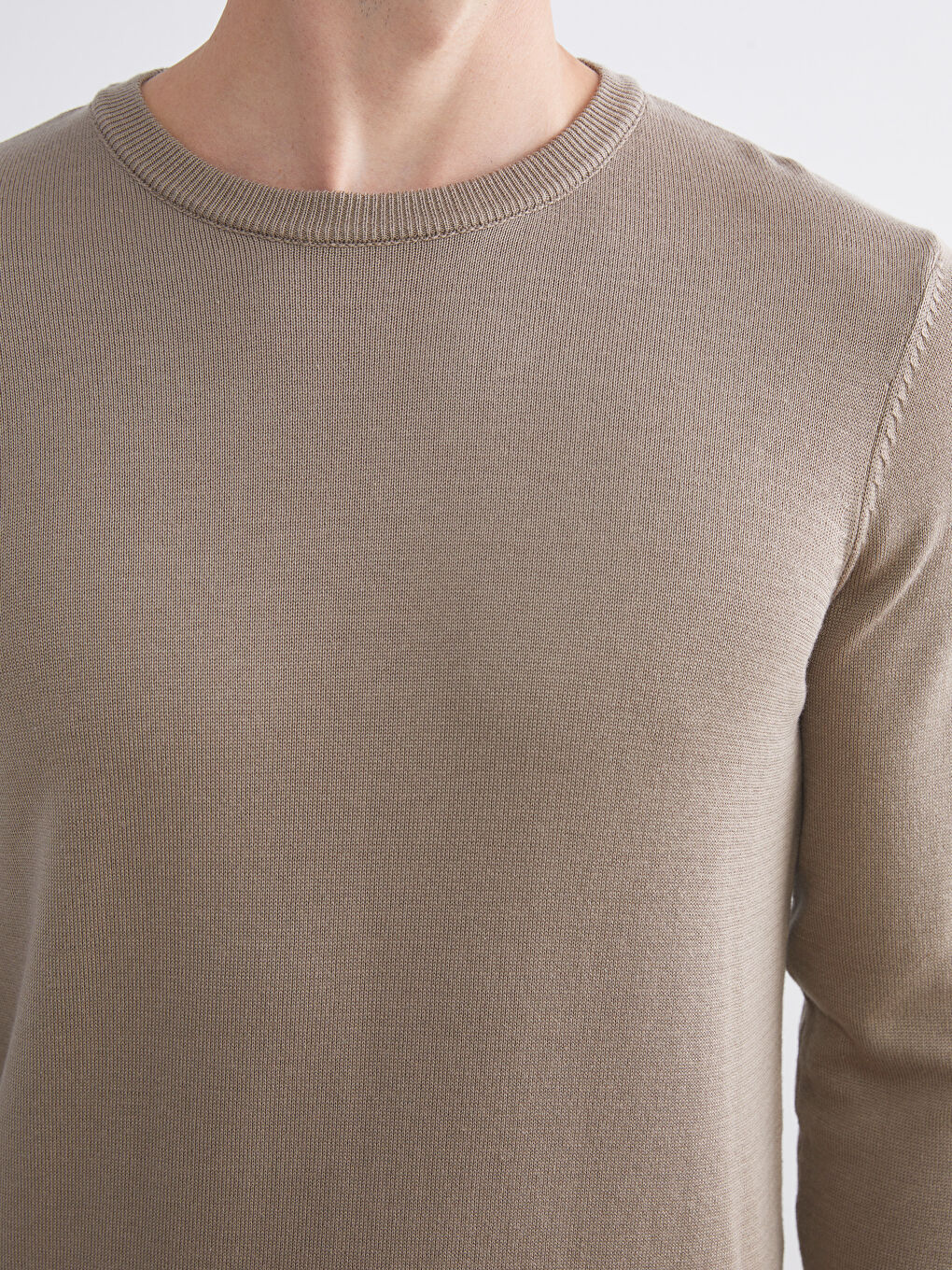 Bej Bisiklet Yaka Erkek Triko Kazak-2