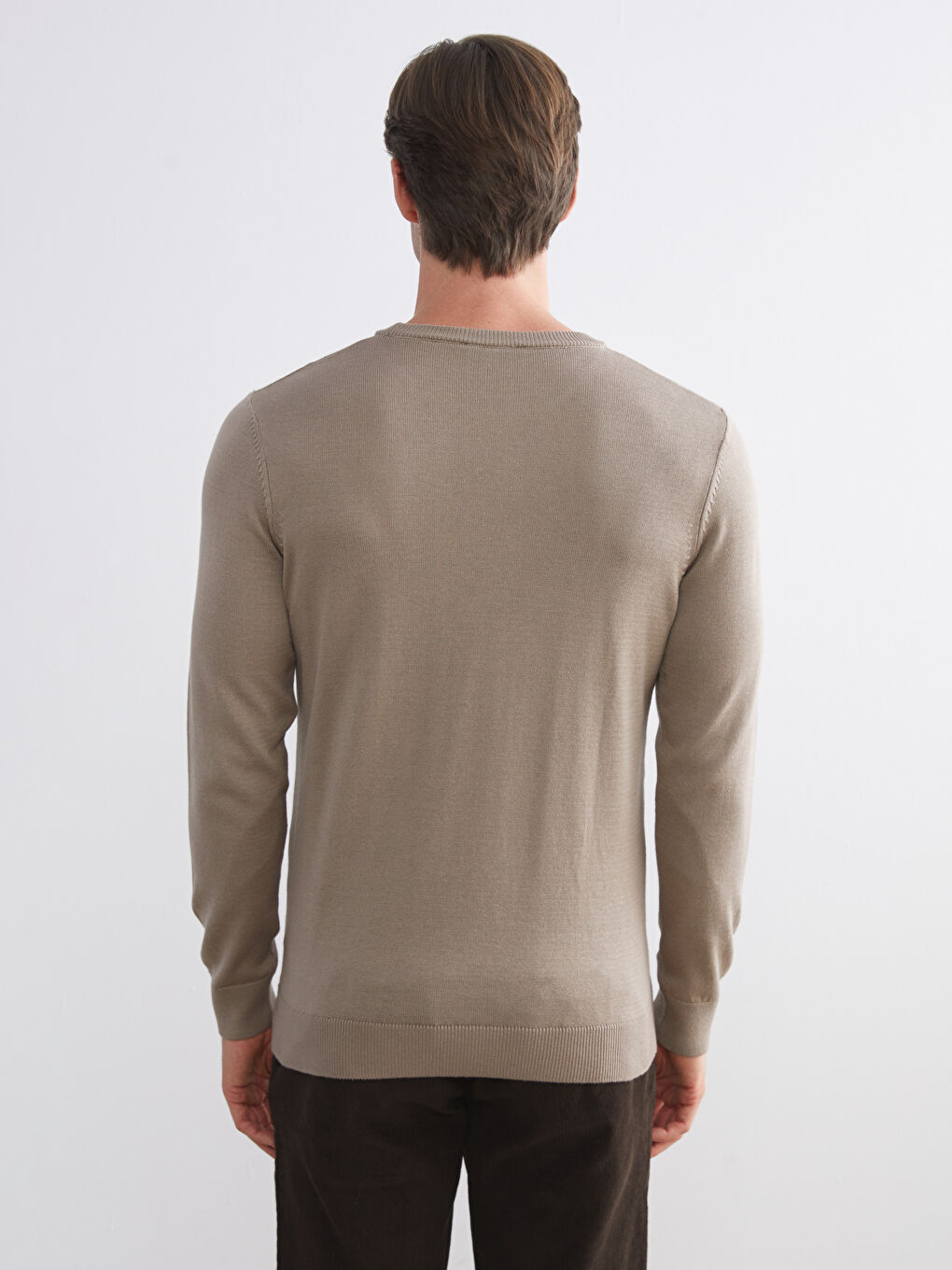 Bej Bisiklet Yaka Erkek Triko Kazak-3